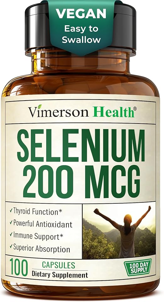 Selenium 200 mcg Capsules – High-Potency Selenium Supplement for Thyroid, Antioxidant & Immune Support – Highly Bioavailable L-Selenomethionine Essential Mineral Supplements – Vegan, 100 Capsules