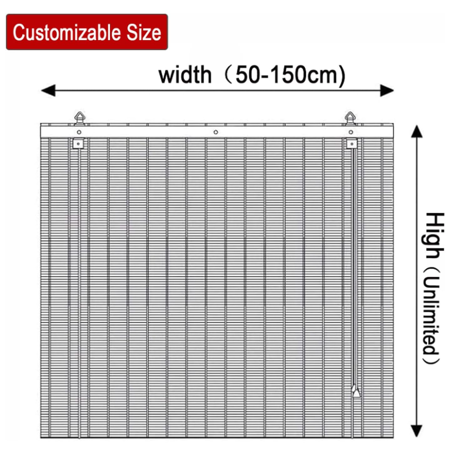 Tende a rullo in bambù naturale bianche, avvolgibili, per gazebo e patio, dimensioni personalizzate (110 x 280 cm), tende oscuranti per sala da tè e ufficio, ganci inclusi.