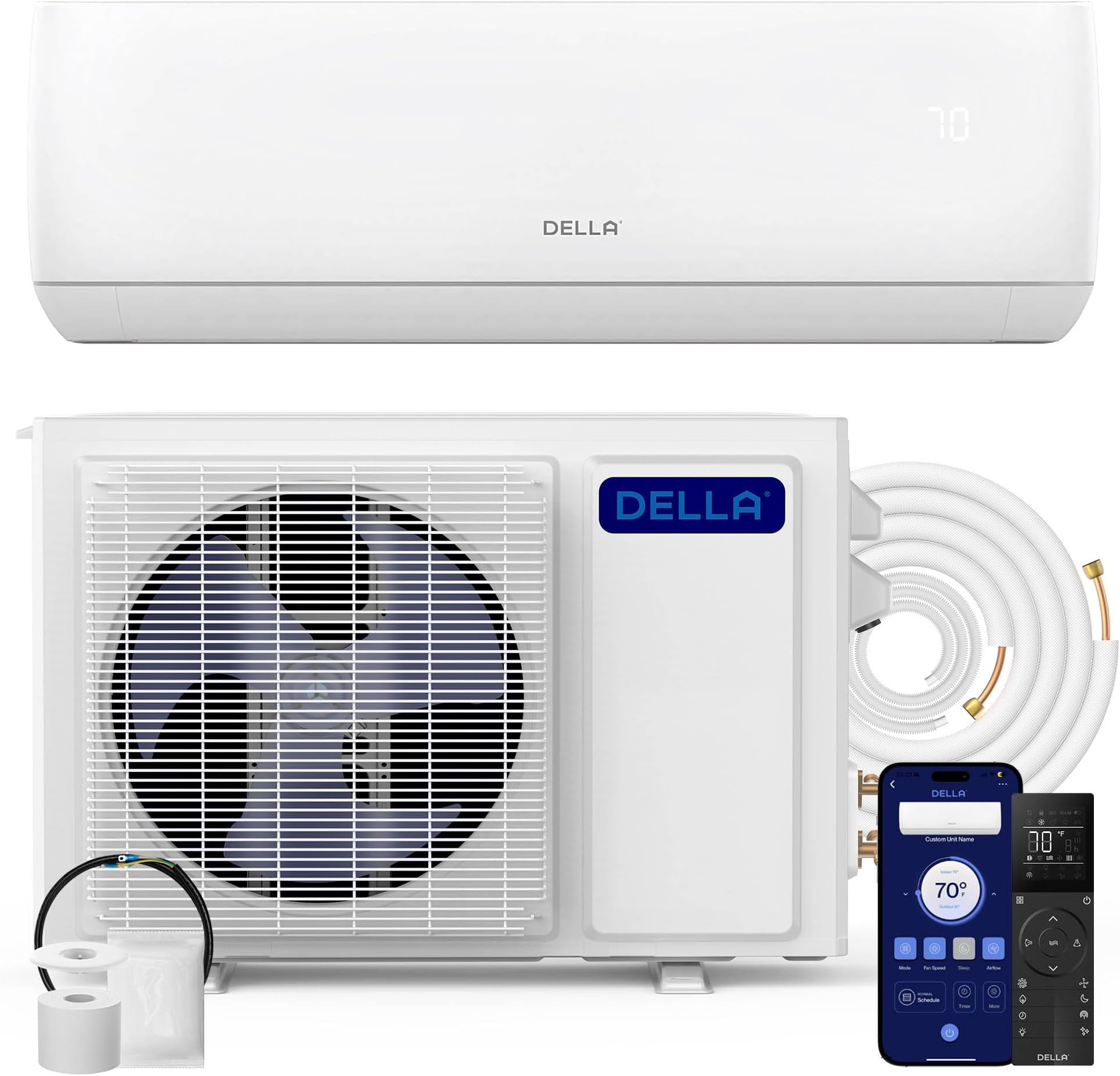 DELLA Motto Series 18000 BTU 19 SEER2 230V Mini Split AC, Cools Up to 1000 Sq.Ft, Works with Alexa and Wifi, Ductless Inverter System Air Conditioner, Pre-Charged Heat Pump and 16.4ft Kits