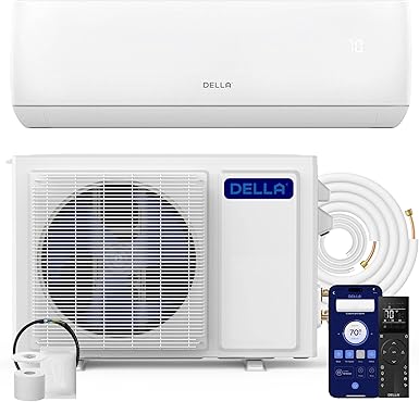 DELLA Motto Series 9100 BTU 20.5 SEER2 115V Mini Split AC, Cools Up to 400 Sq.Ft, Works with Alexa and Wifi, Ductless Inverter System Air Conditioner, Pre-Charged Heat Pump and 16ft Kits