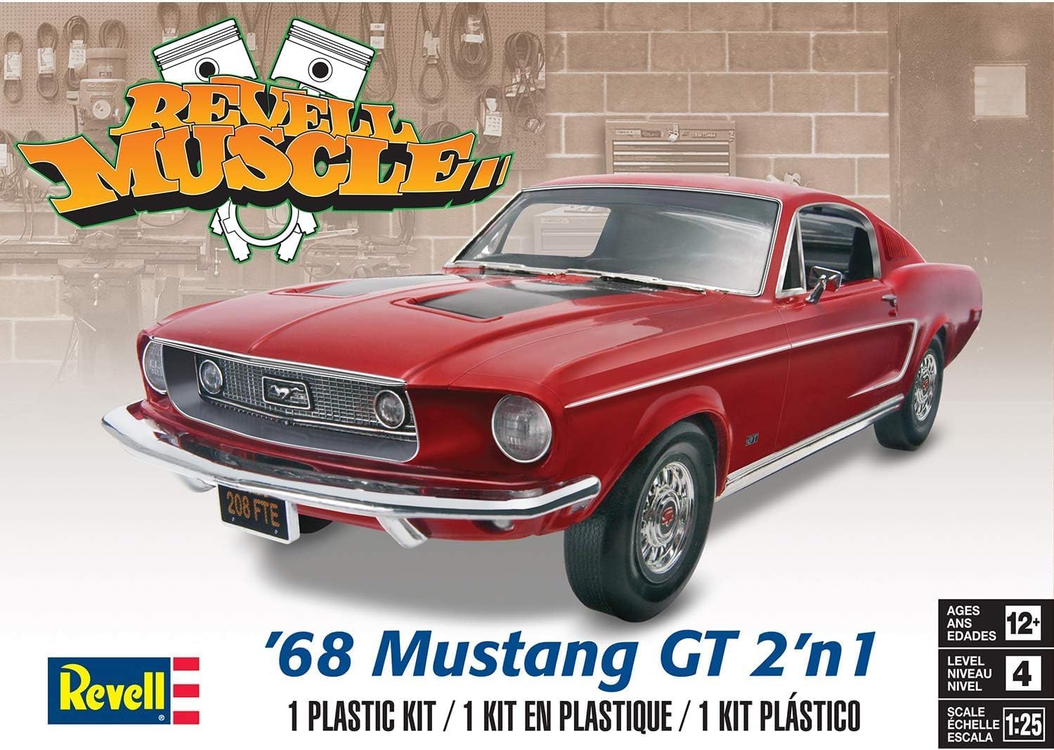 Revell 85-4215 1968 Ford Mustang GT 2'N1 1:24 Scale 118-Piece Skill Level 4 Model Car Building Kit
