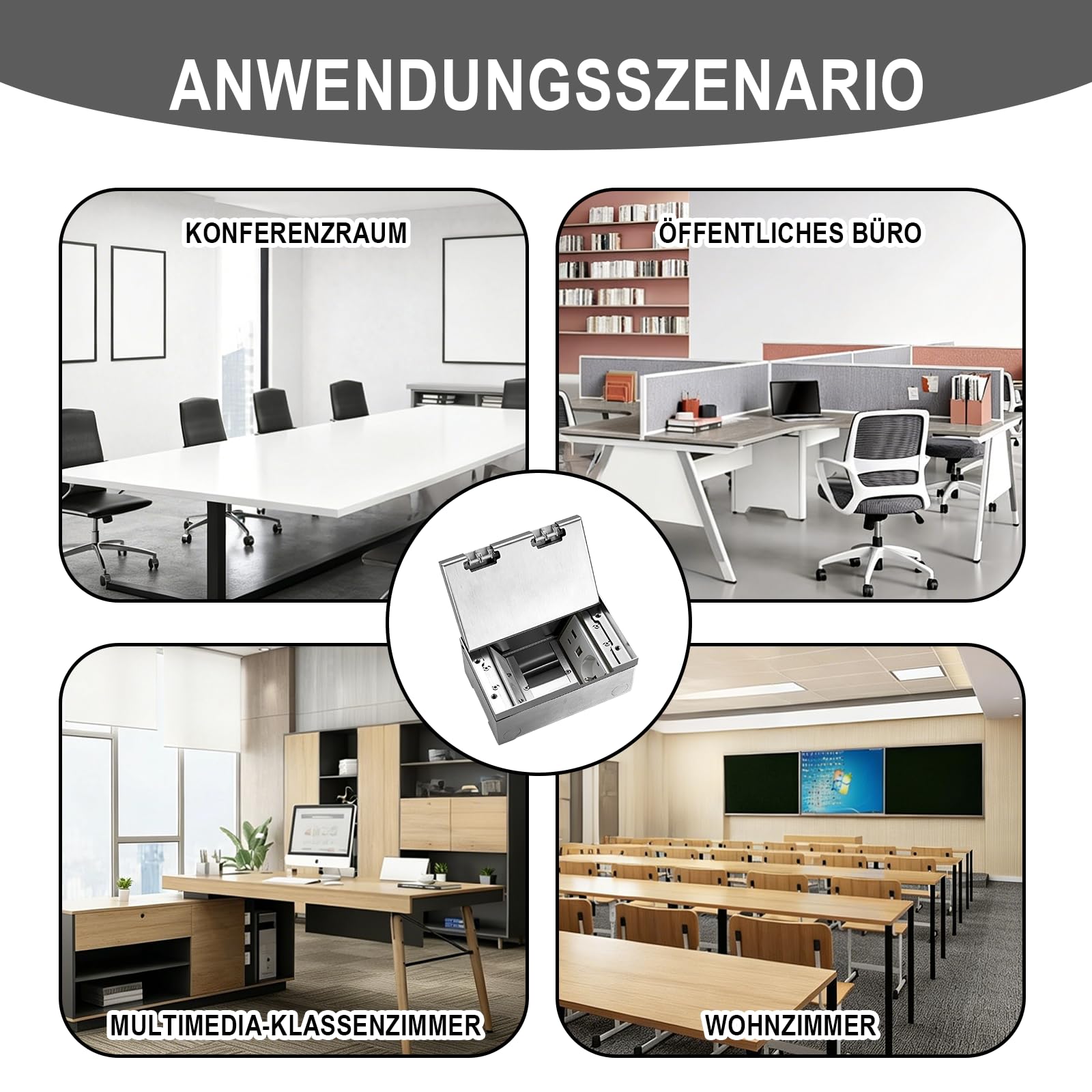 Versenkbare Bodensteckdose (20 x 13 x 6.5 cm)Einbausteckdose Bodensteckdose | Edelstahl Wasserdichte mit 3 Steckdosen 2 Netzwerkkabelanschlüsse für Küche Wohnzimmer Büro und geschützten Außenbereich