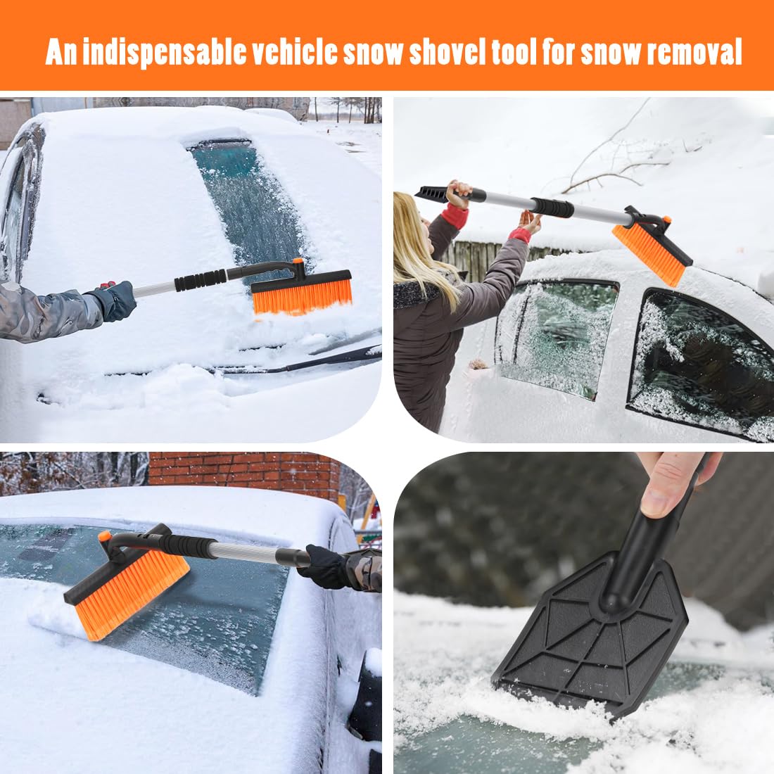 Drado Raschietto per Ghiaccio Spazzola da Neve 2 in 1, 560mm-960mm, Amovibile, Telescopico, 360°, Spazzola per Auto