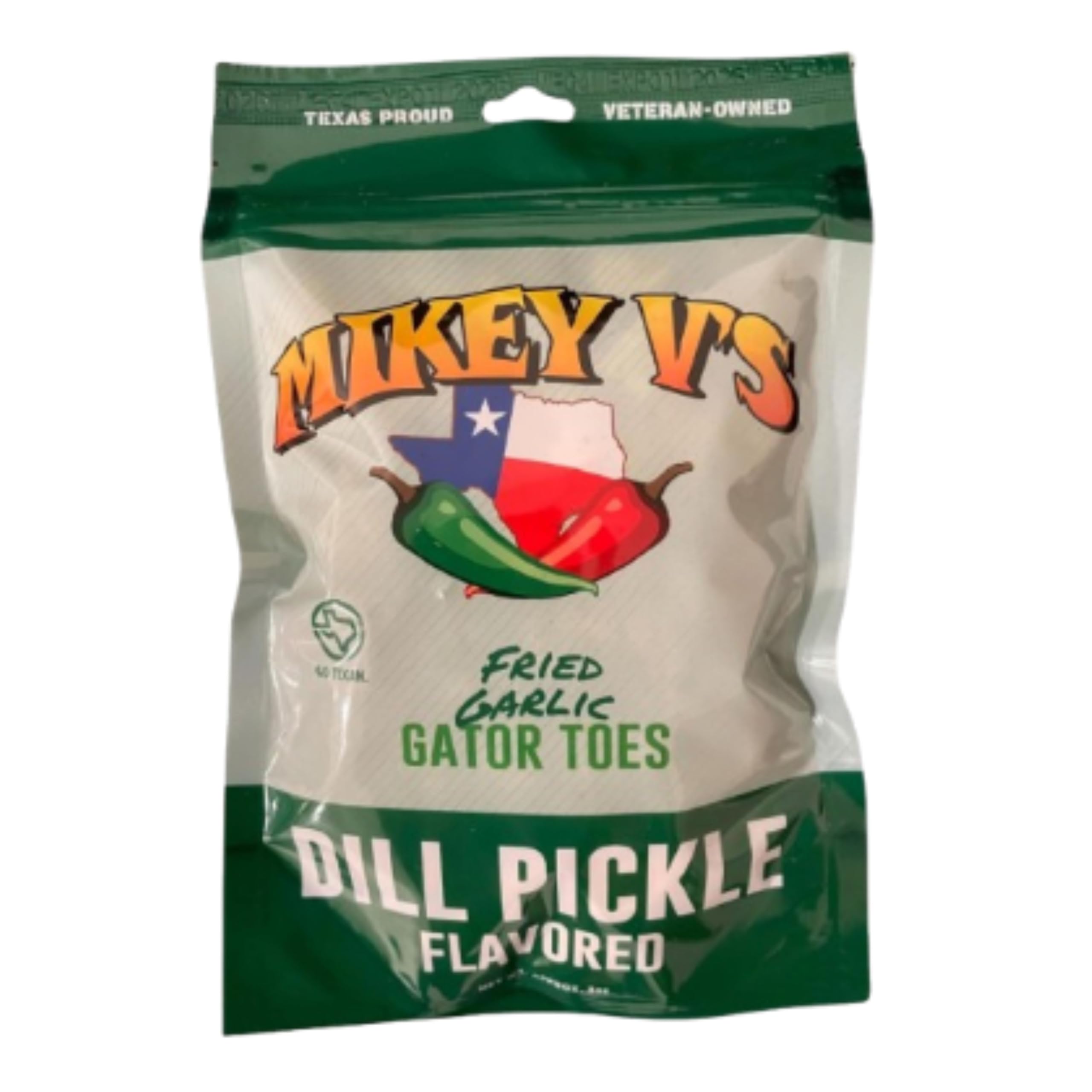 Mikey V's Dill Pickle "Gator Toes", Deep Fried Garlic Snacks, 3.9oz.