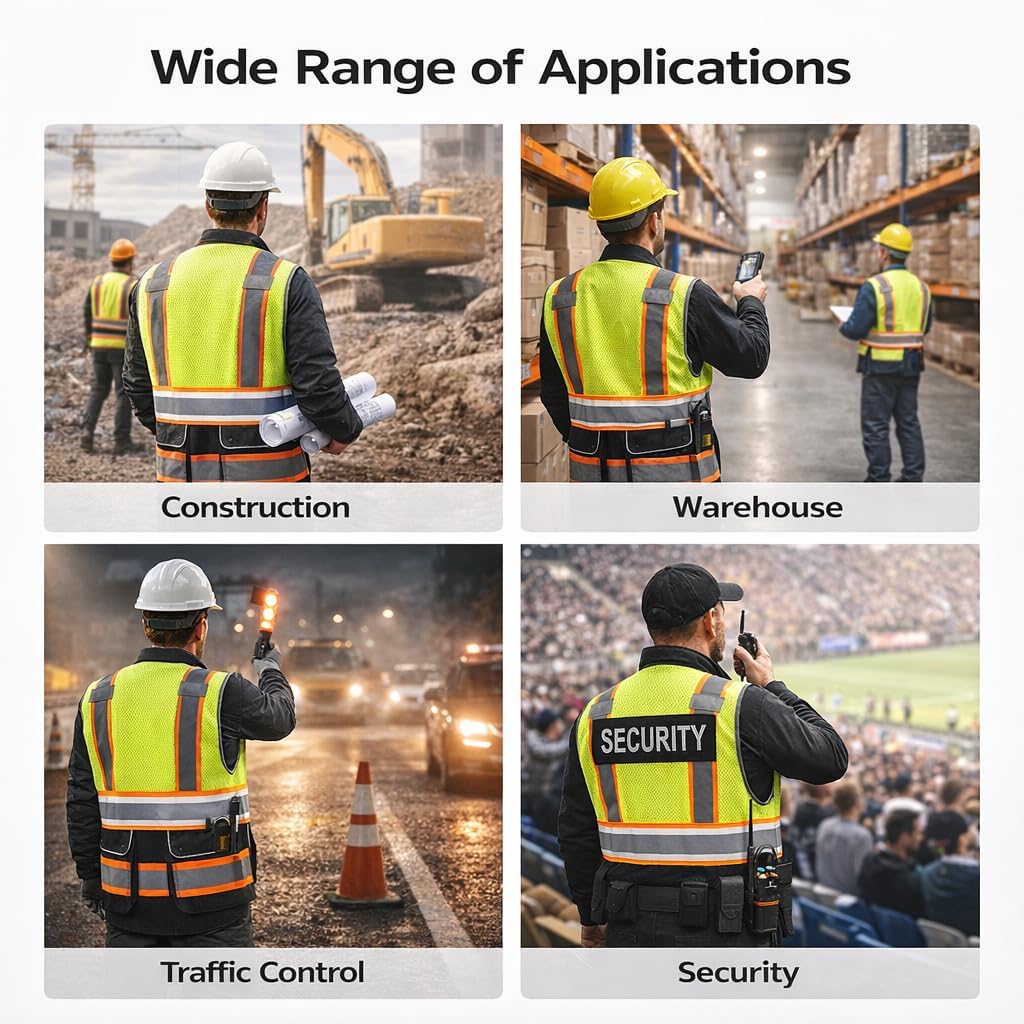 12 Pack High Visibility Safety Vest with Reflective Strips, Multi Pocket Work Vest for Construction
