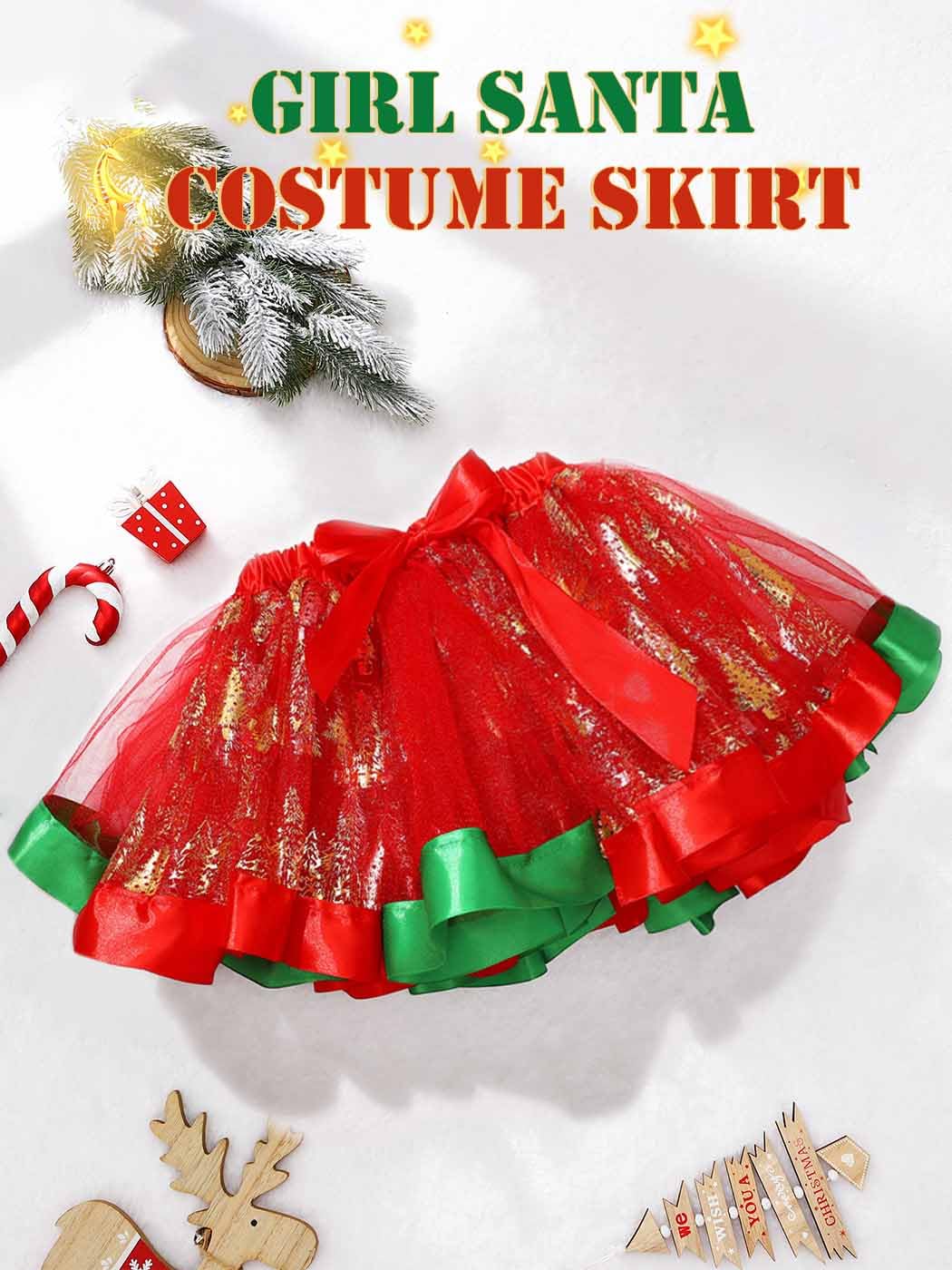 TWINKLEDE Christmas Tutu Skirt Red Xmas Costumes Tutus Holiday Party Fancy Tulle Skirts for Kids 4-8T