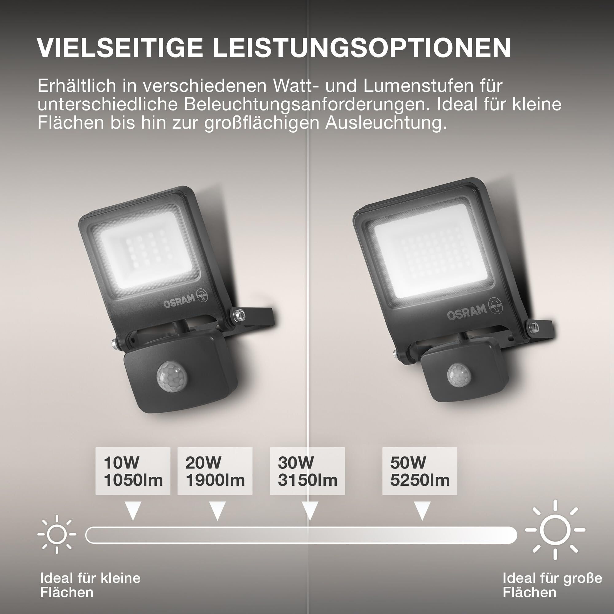 OSRAM Faretto da Esterno con Sensore LED ENDURA Flood, 50W, 5000lm, 4000K bianco freddo, Sensore di Movimento 9m, Alluminio, IP65