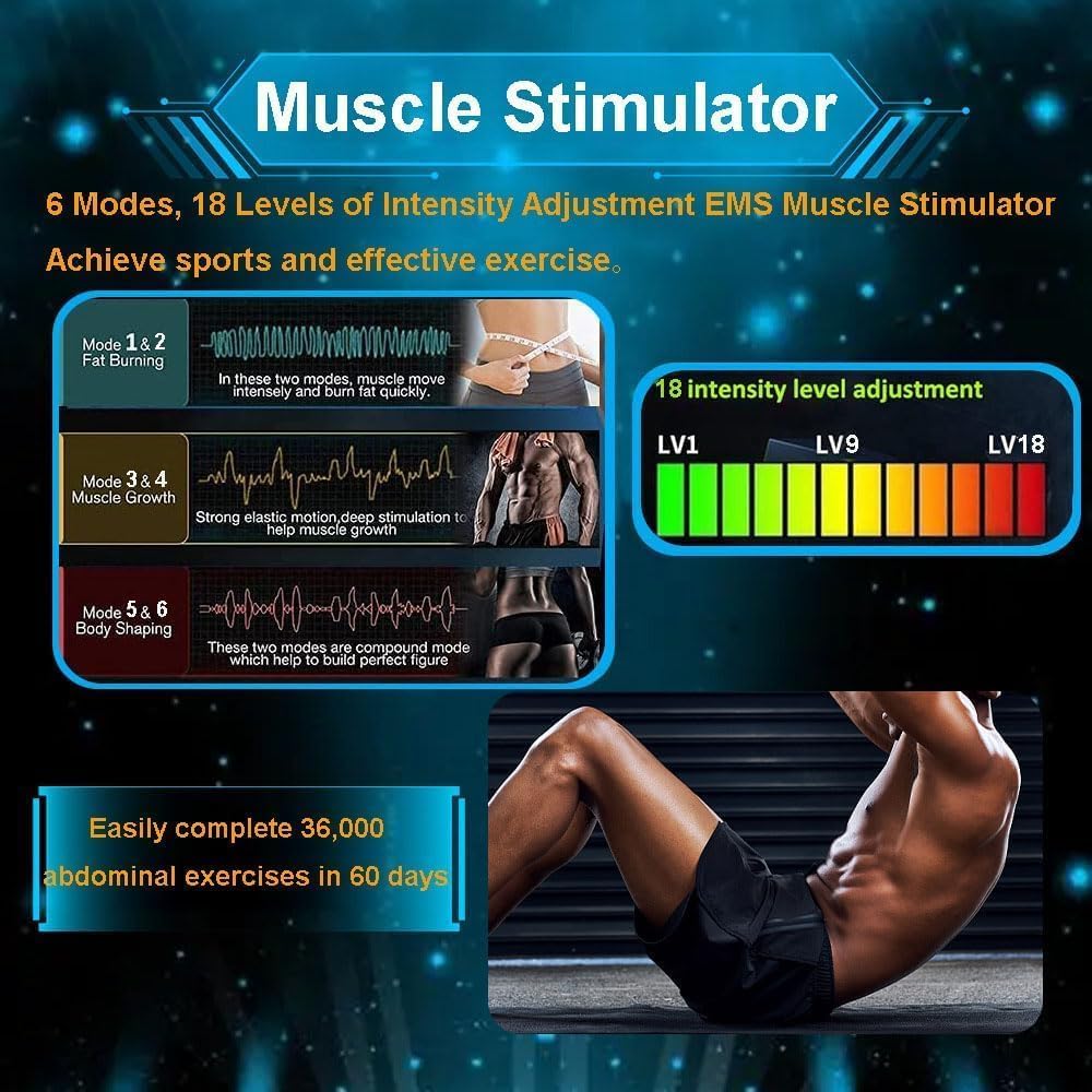 EMS Bauchmuskeltrainer Elektrisch, EMS Trainingsgerät, Stimulationsgerät Bauchmuskeln - 10 Stimulation Bereiche, 20 Trainingsmodi für Bauch, Arm, Bein-Fitness…