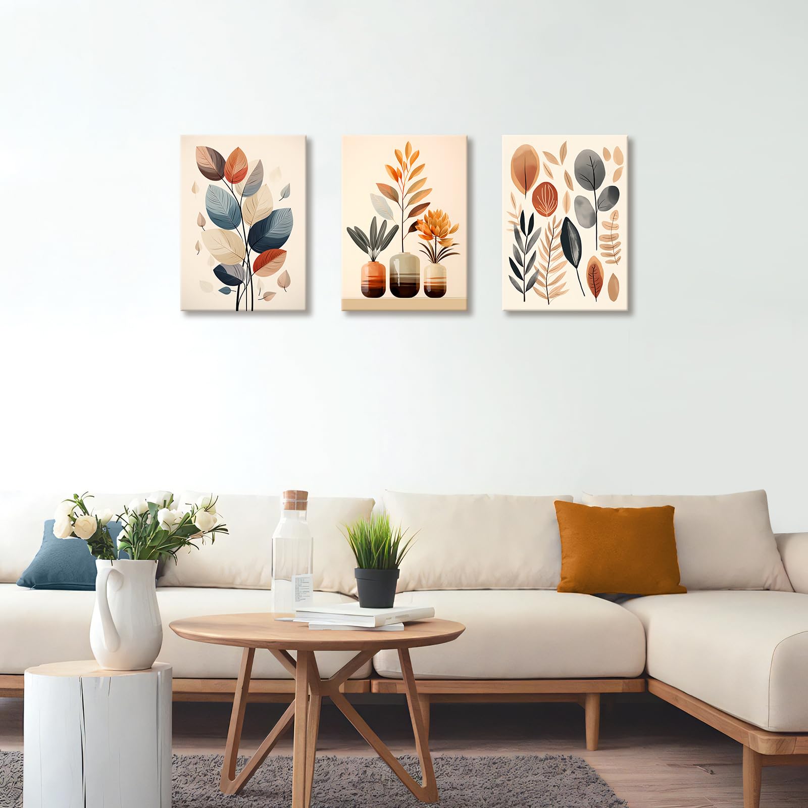 3 Pcs Boho Eucalyptus Leaf Canvas Wall Art - Image 3