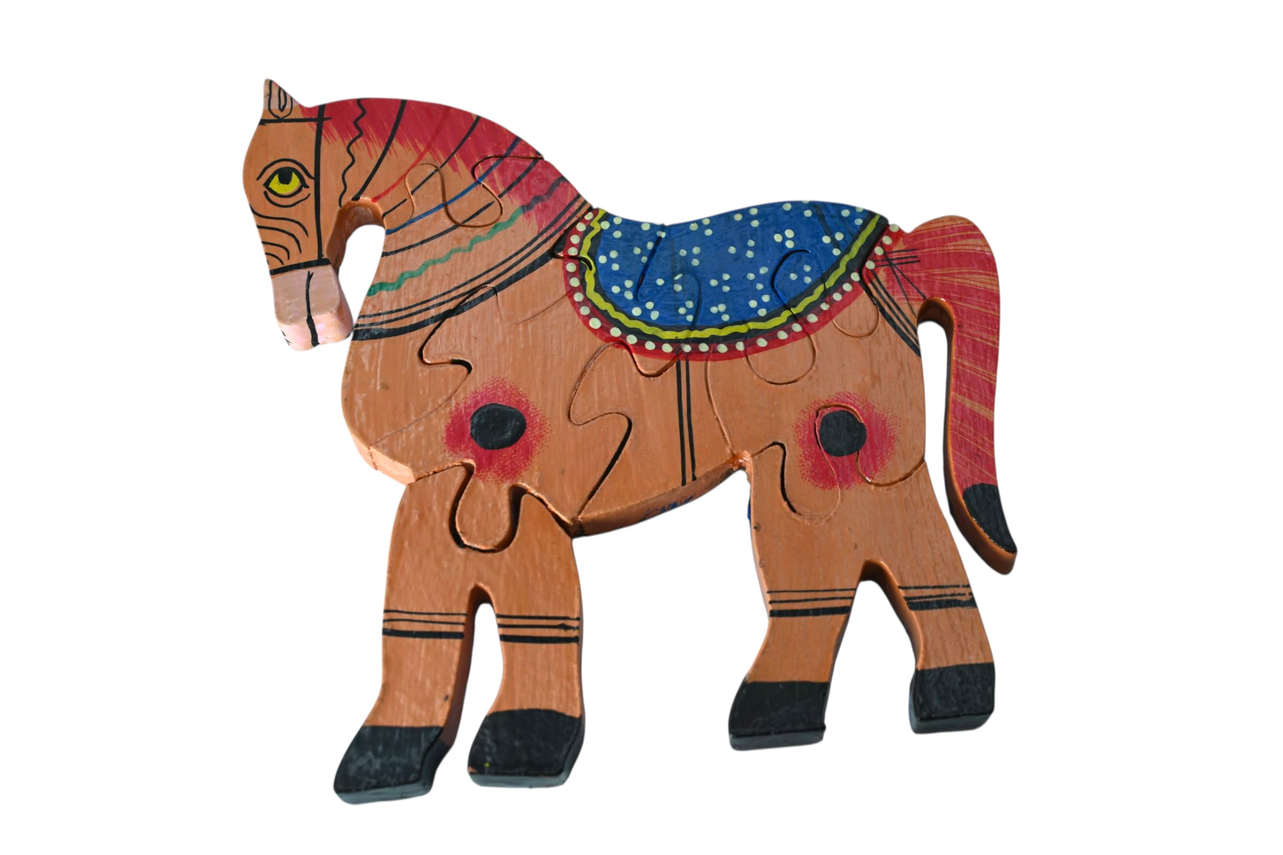 CAYA Crafts Puzzle Horse Decor/Toy | Handcrafted Animal Figurine | Educational Brain Teaser Puzzle for Kids & Adults | Traditional Toy & Home Dcor Showpiece (Multicolor, 1 Pc)
