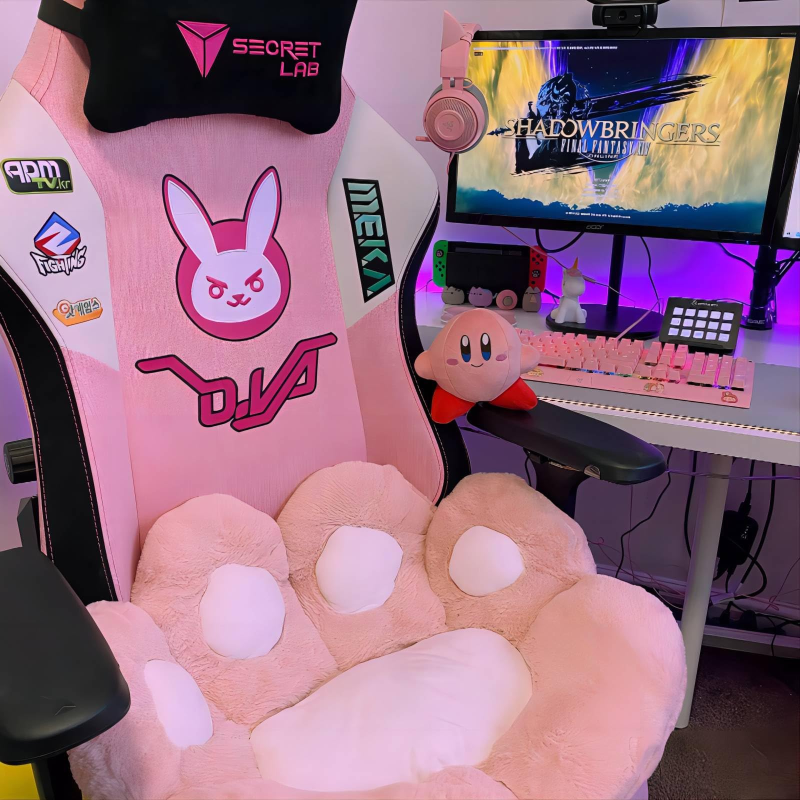 DITUCU Poduszka kocia łapa, wygodna poduszka na krzesło, kawaii, niedźwiedź, łapa, leniwa sofa, poduszka podłogowa, urocza, pluszowa podkładka do siedzenia na krzesło dla graczy, do jadalni, sypialni, dekoracja, różowa, 80 x 70 cm, duża (opakowanie 1 szt.