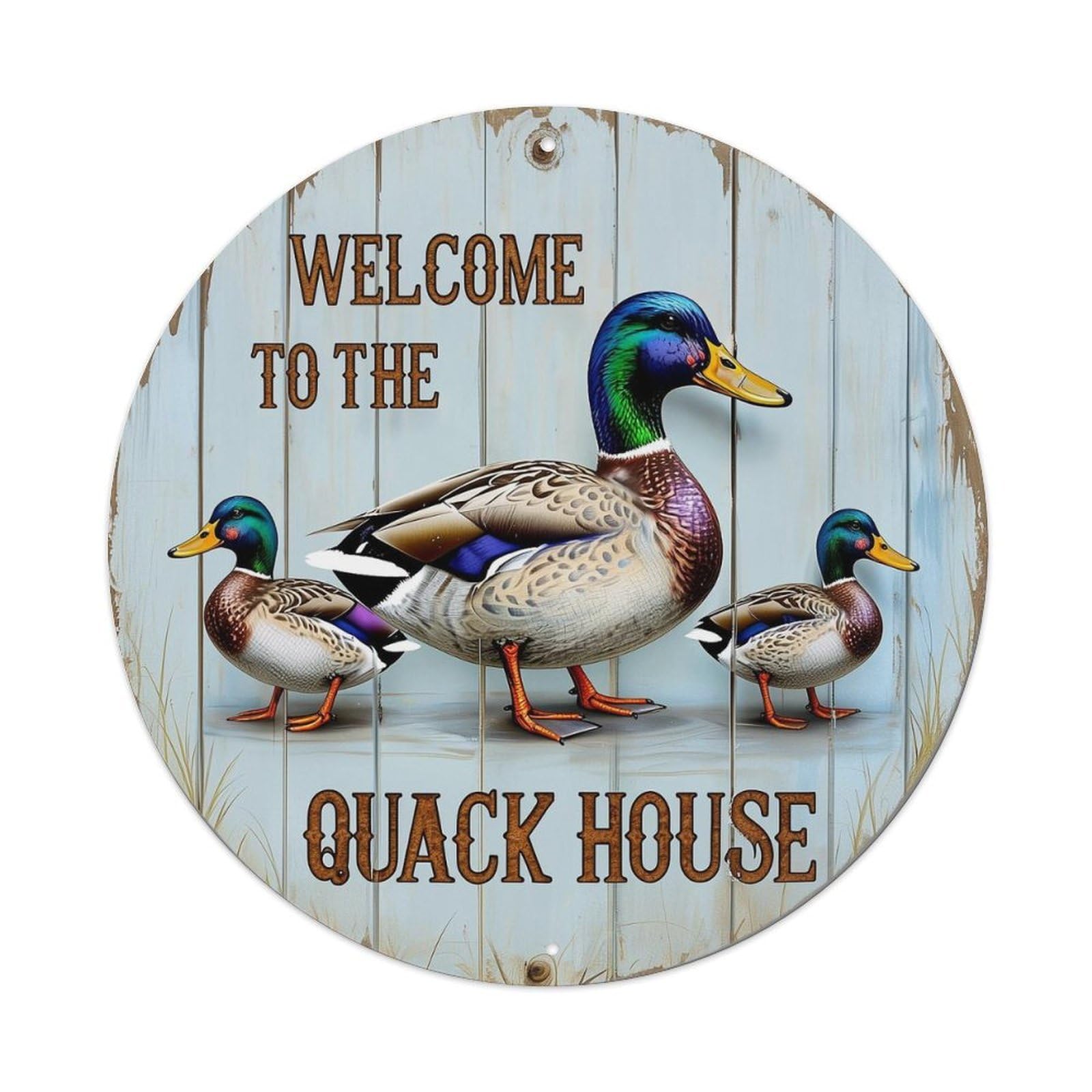 Duck Family Welcome Sign Round Tin Sign Vintage Metal Sign Home Bar Garden Indoor & Outdoor Wall Decor Retro Metal Poster 8x8 Inch