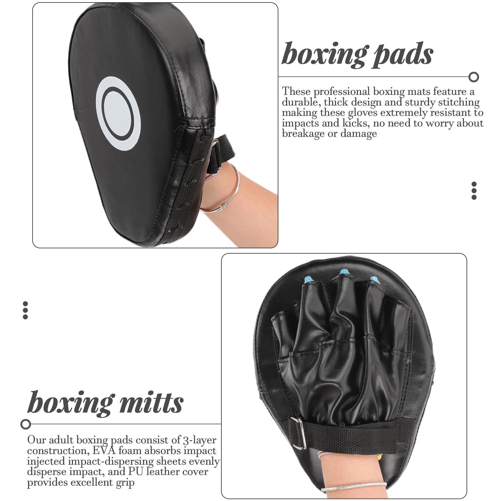 Handpratzen Boxen 2 Stück Schwarz mit 3-lagiger Pu-schwamm-konstruktion Sicher und Robust gegen Stöße für Kampfsport Training und Muay Thai