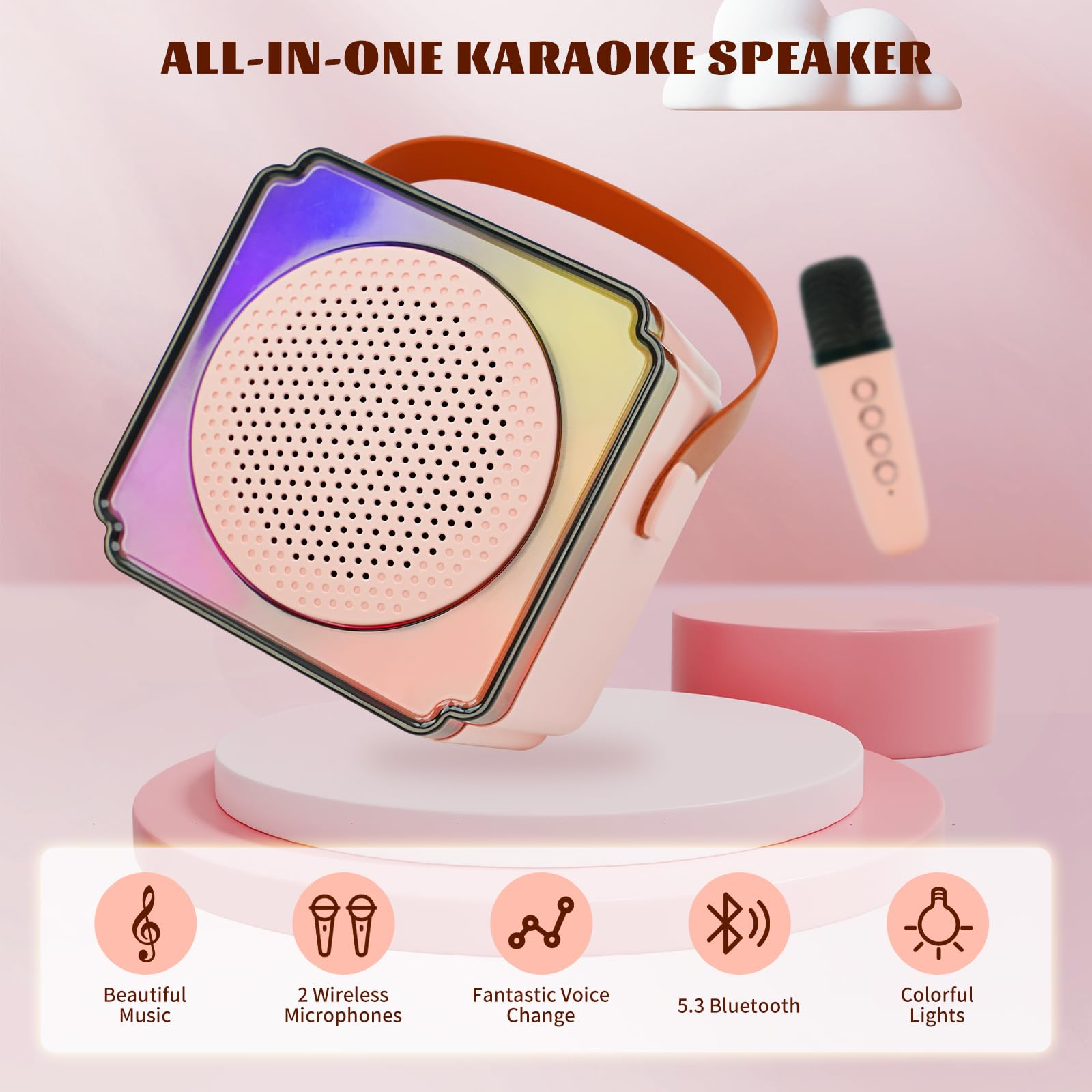 Mini Macchina Karaoke Con 2 Microfoni Wireless - Luci Festive, Per Feste In Casa, Regalo Compleanno