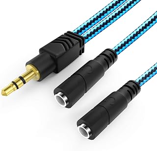 Headphone Splitter 2 Way, ENVEL 3.5mm Audio Y Splitter Cable 3.5mm Male to 2 Port 3.5mm Female for Earphone, Nylon-Braided,Dual Headphone and Headset Adapter Compatible for Mobile Phone,Computer,Mac