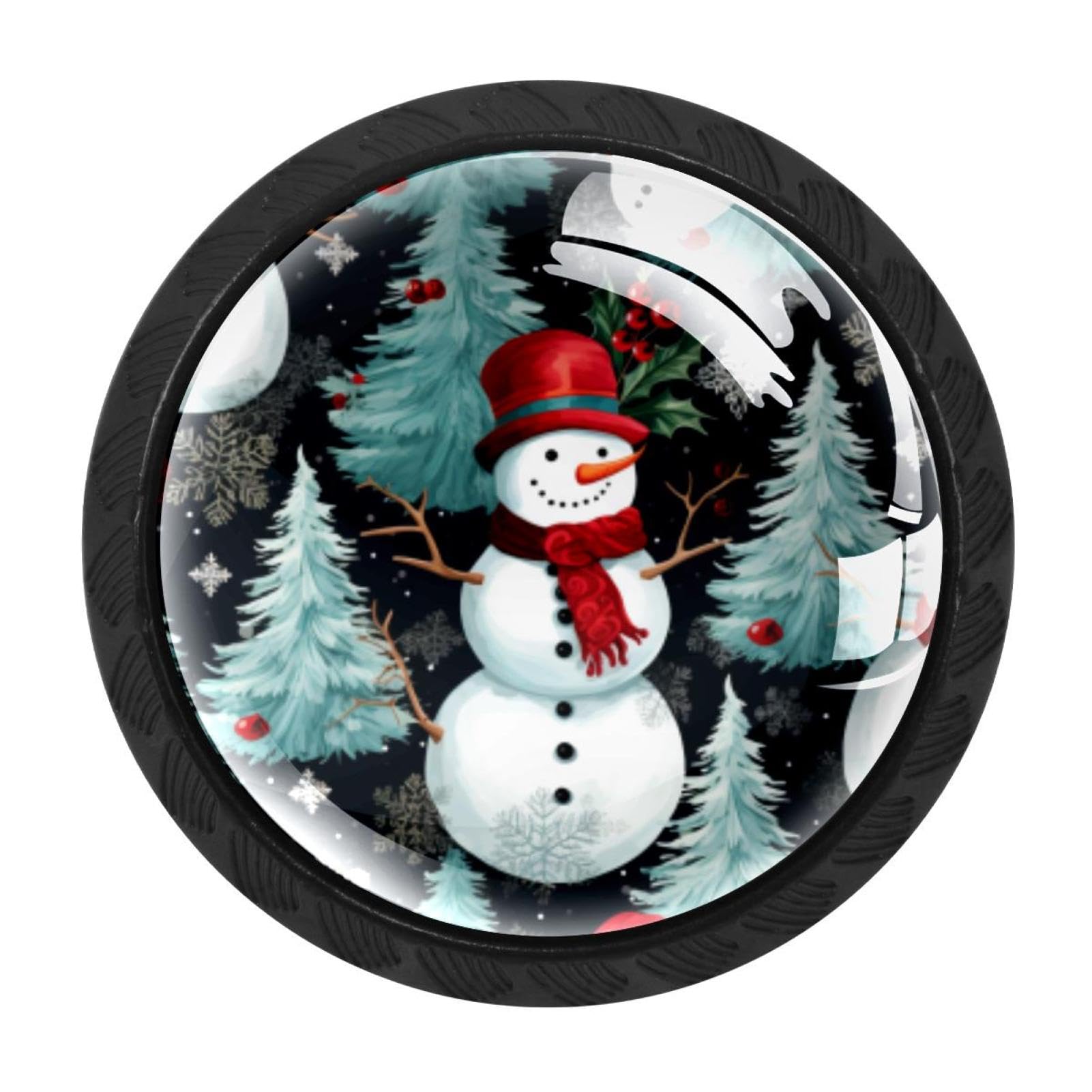 CHENZZZZ 4 Pieces Christmas Snowman Drawer Knobs, 35mm Black Cabinet Knobs, Drawer Pulls and Knobs, Dresser Drawer Knobs, Cabinet Hardware Kitchen Cabinet Knobs