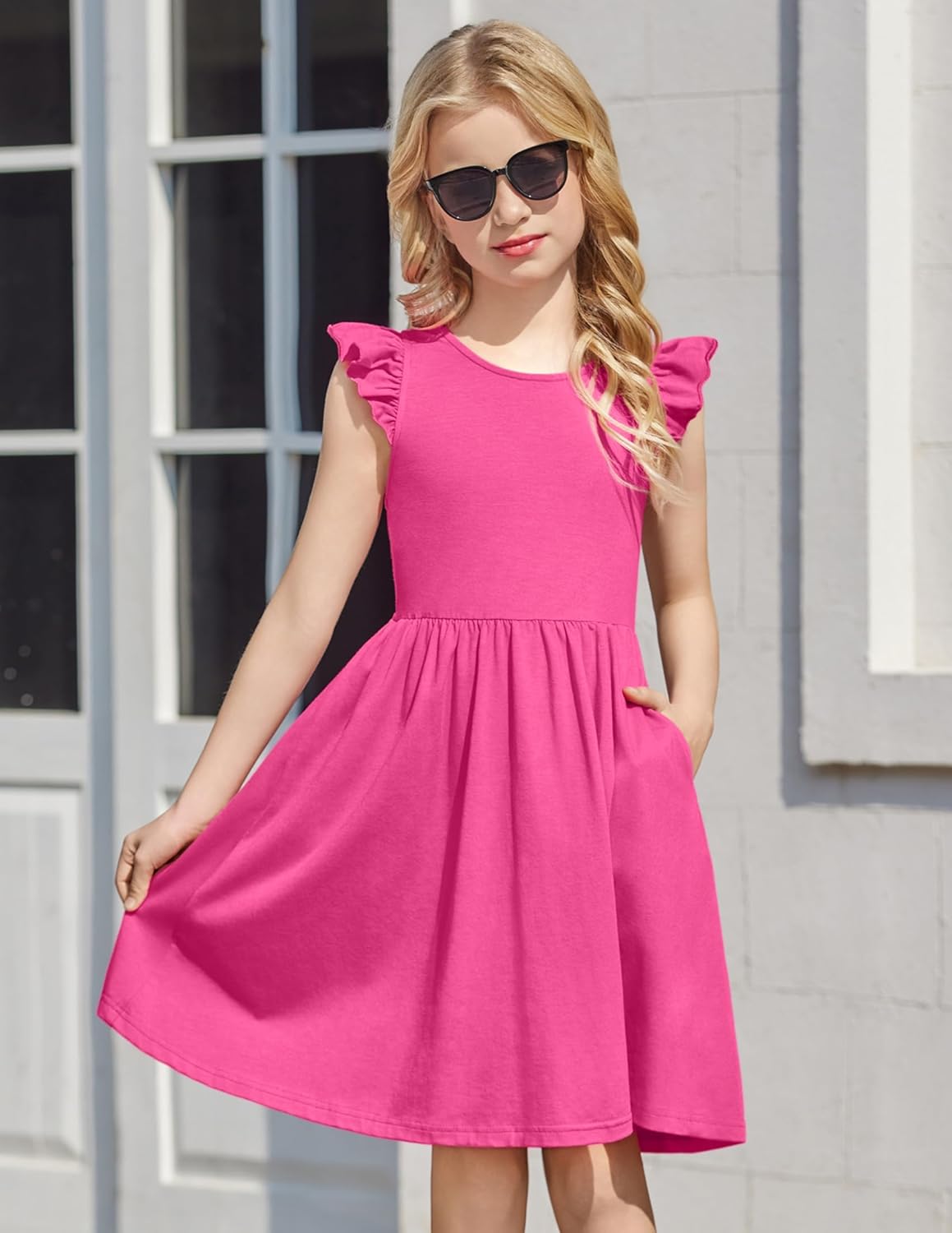 Arshiner Toddler Dress Girls Summer Ruffle Sleeve Backless Dresses Casual Sundress with Pockets 2-8Y - Image 2