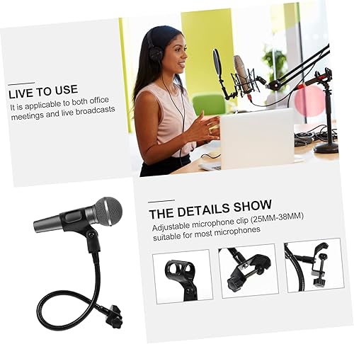 Miniatura 4 de Soporte de micrófono de cuello de cisne ajustable para escritorio, transmisión en vivo, soporte de micrófono negro, brazo flexible y base compatible