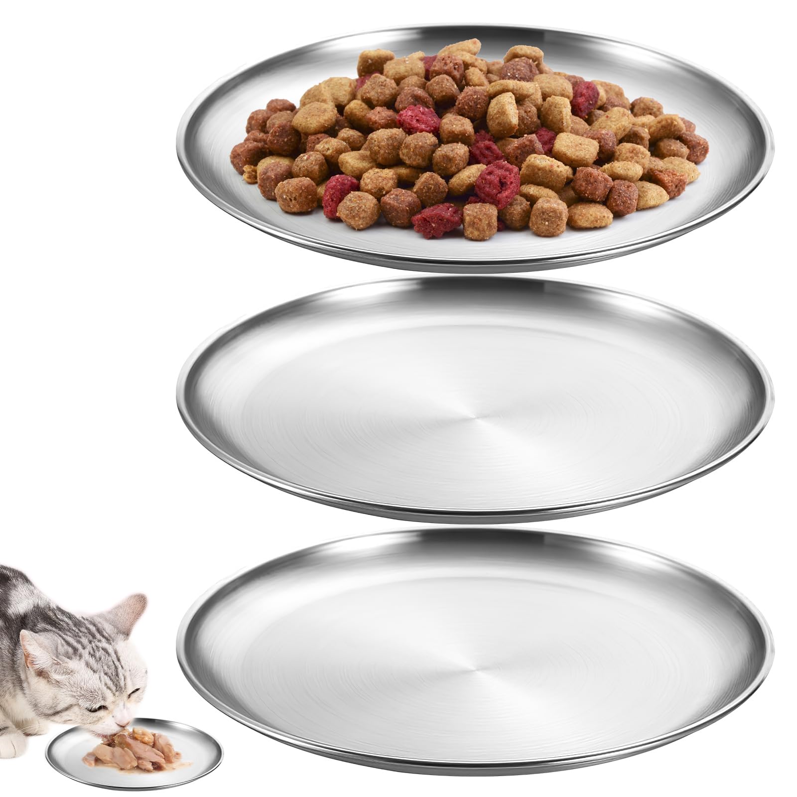 3 ciotole piatte per gatti in acciaio inox 14 cm Surefeed a prova di caduta