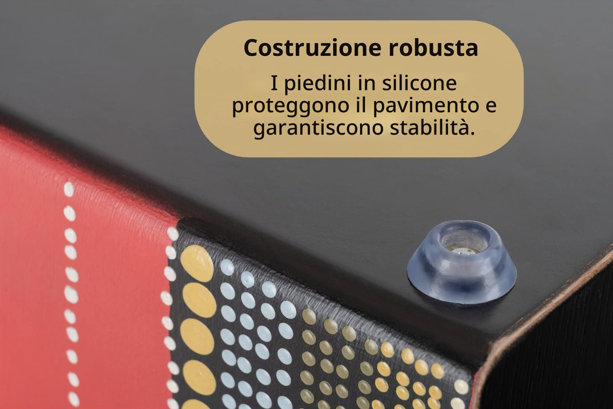 XDrum Design Series Cajon "Flower", Porta bassi integrata, Basso potente | Cajon da designer dipinta a mano con fiori Dot Art, Corpo: HPL (High Pressure Laminate), Superficie di battuta: nera, 5 cm