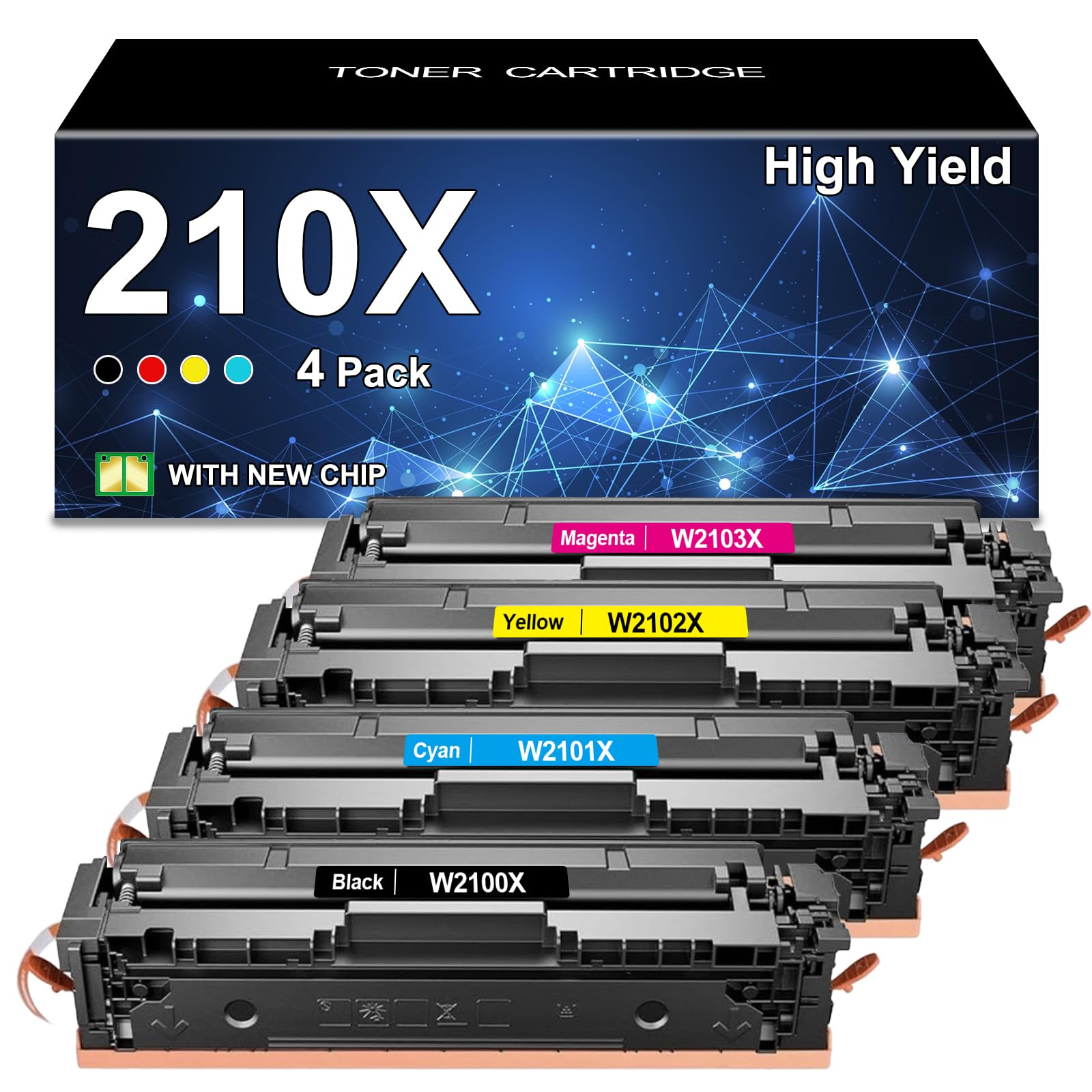 210X High Yield Toner Cartridges 4 Pack (with Chip) Compatible