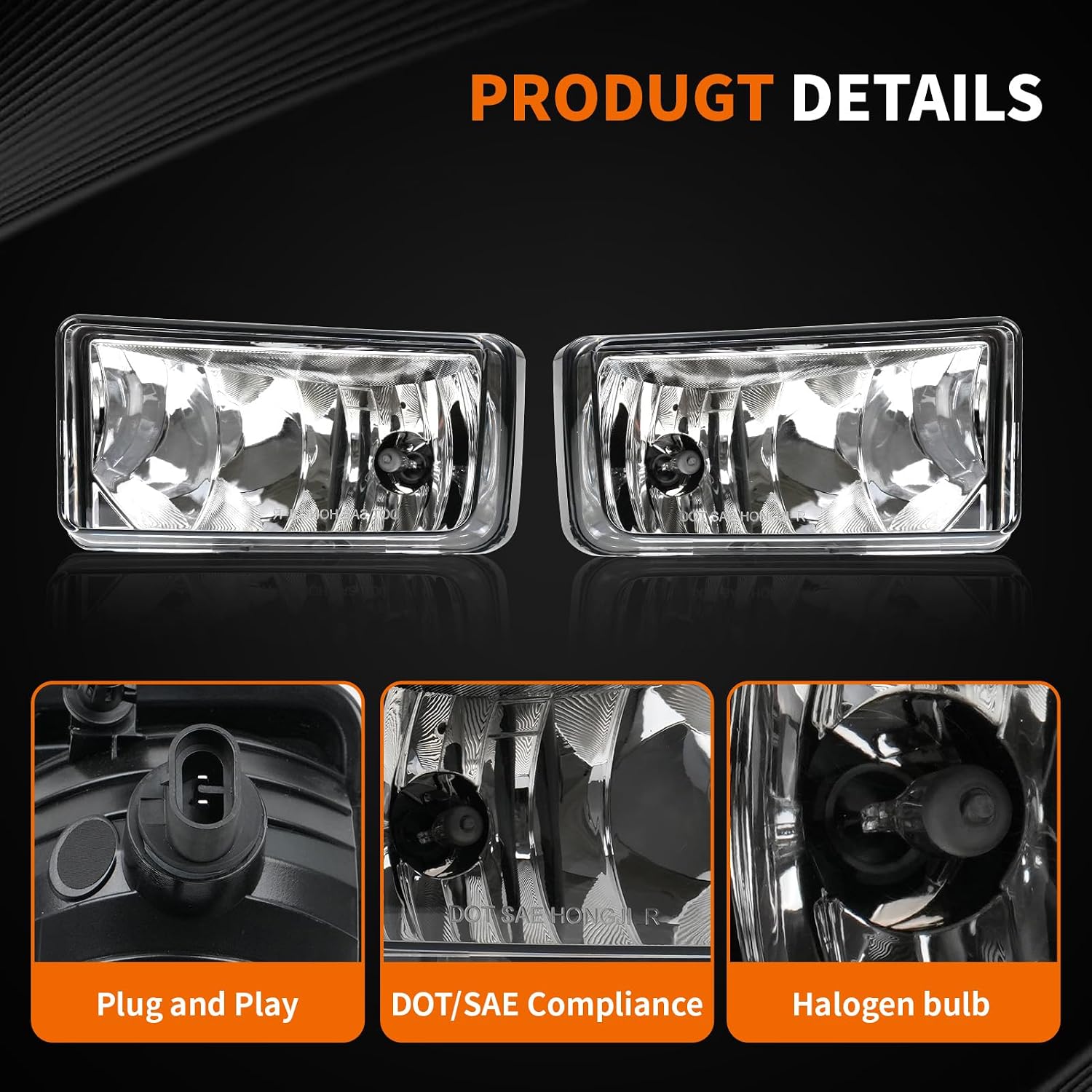 Bumper Fog Lights with Halogen Bulbs Compatible with 2007-2015 Chevy Silverado Avalanche Suburban GMC Sierra Yukon Driver and Passenger Side, Replaces 25883245, 25883246, GM2593160, GM2592160
