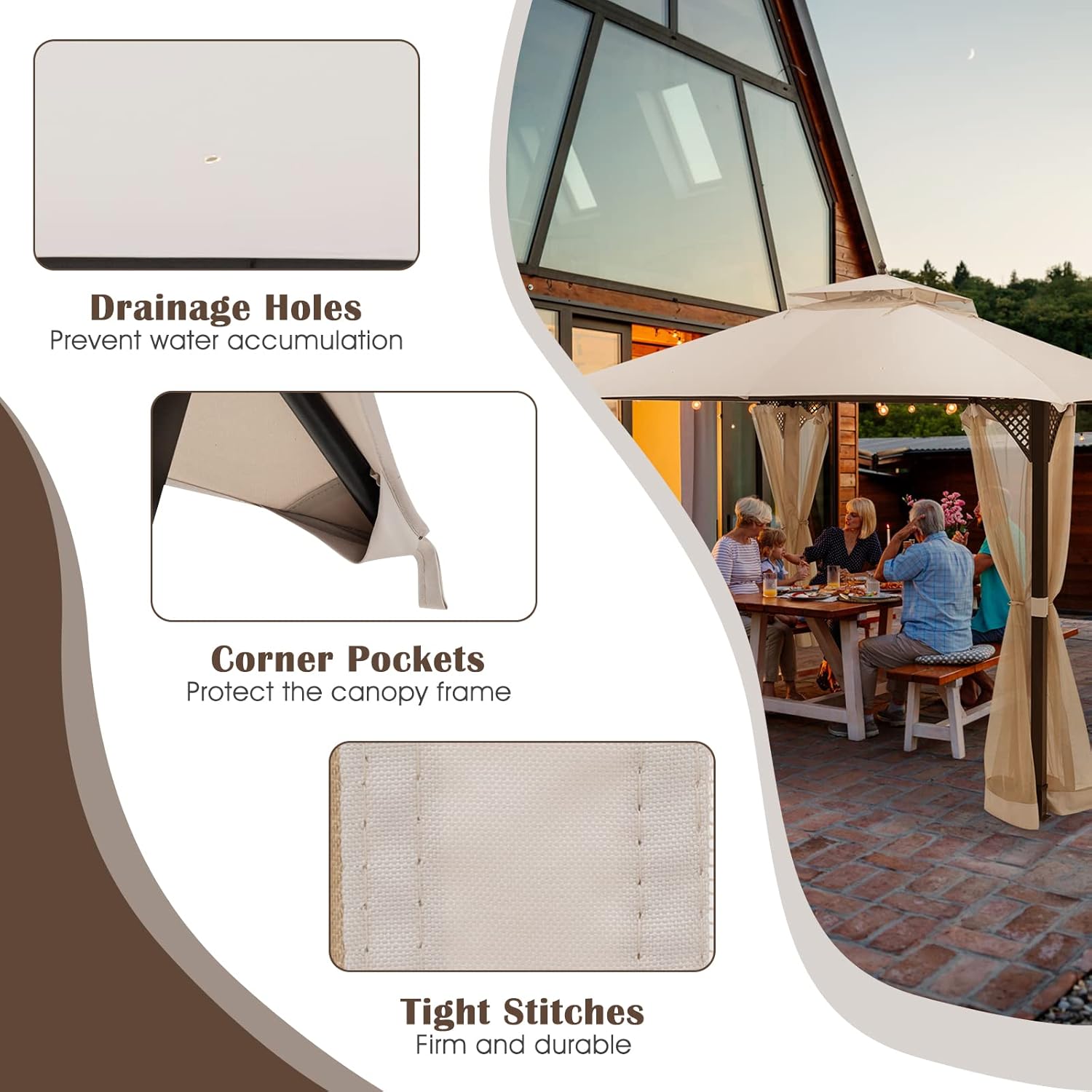 Tangkula 10x12 Ft Gazebo Replacement Canopy Top, Double Tier Canopy Replacement Roof with Air Vent and Drainage Holes, CPAI-84 Outdoor Canopy Top Cover for Garden, Backyard, Patio (Beige)