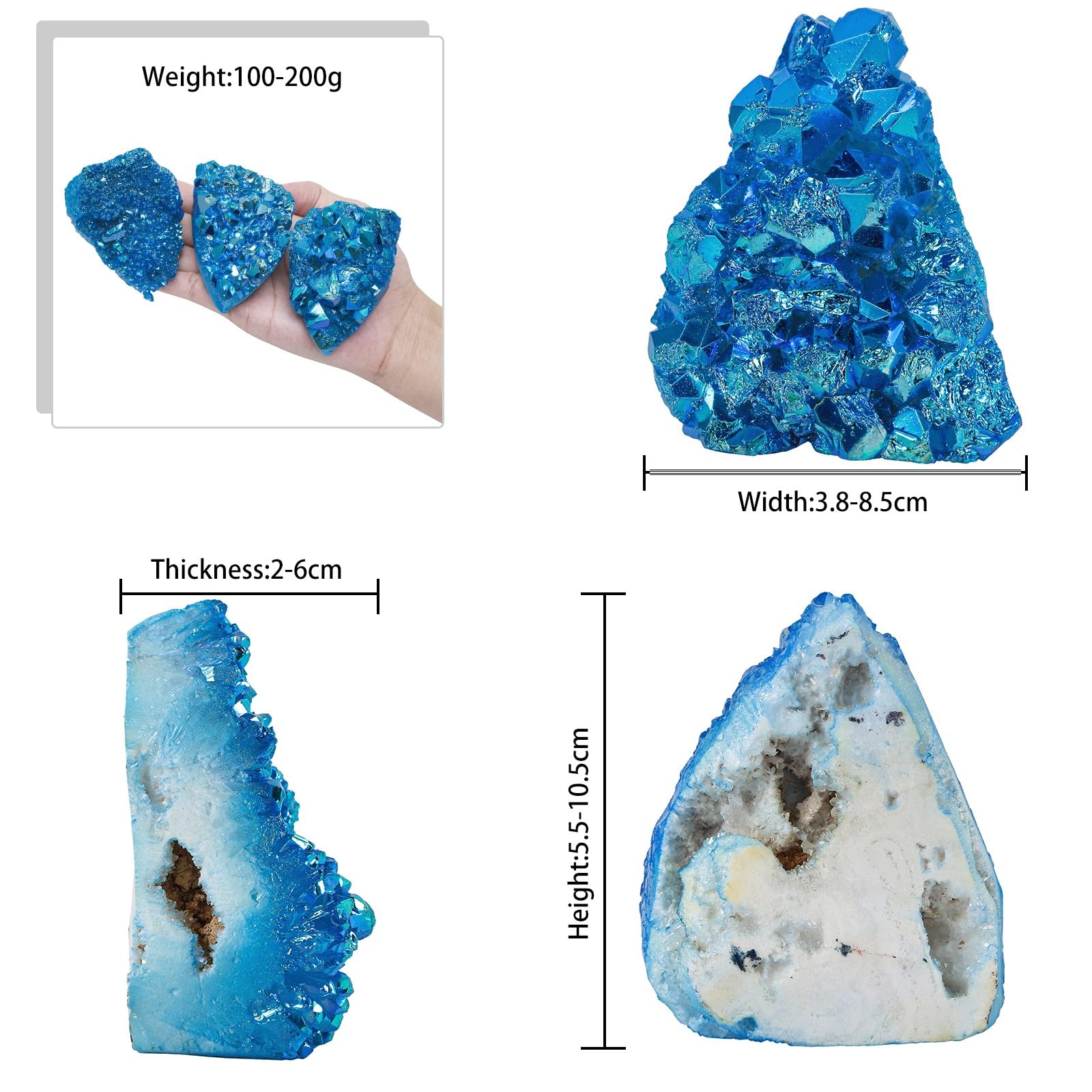dessboom Amas de Quartz Rocheux minéral spécimen irrégulier, revêtement AB de Titane Blanc, Cristal de Roche de guérison Reiki pour la décoration de la Maison, Bleu