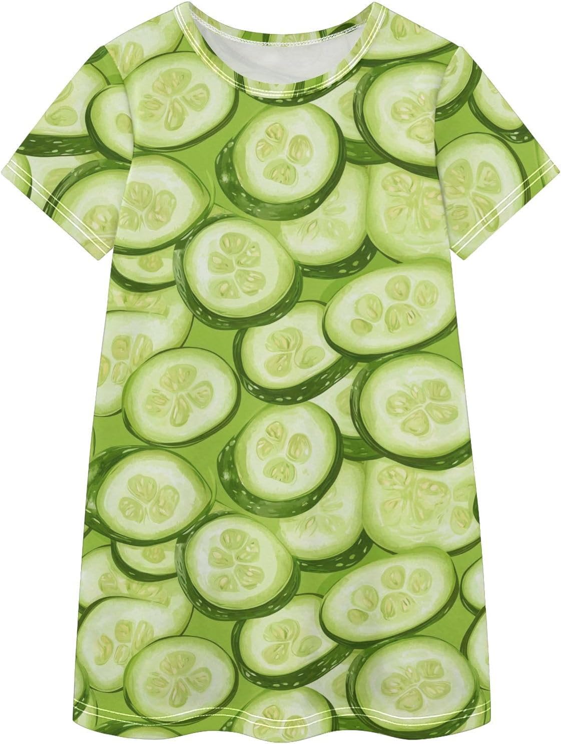 Cucumber Slices Girls Dresses Summer Dresses for Girls with Cotton Short Sleeves for Casual a Line Dress Size 2-8Y