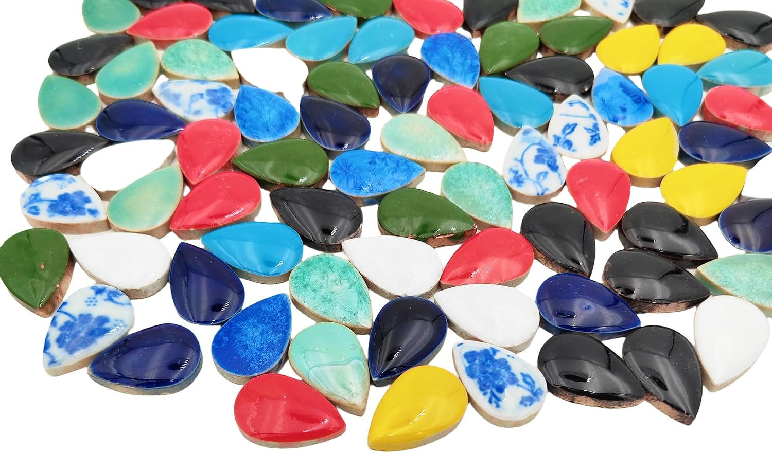 105PCS 1.1"x 0.7" Ceramic Raindrop DIY Mosaic Tiles, 1.1LB Mosaic Tile Pieces for Handmade Mosaic Making Kits Art Projects Home and Outdoor Decoration (Mix Color)