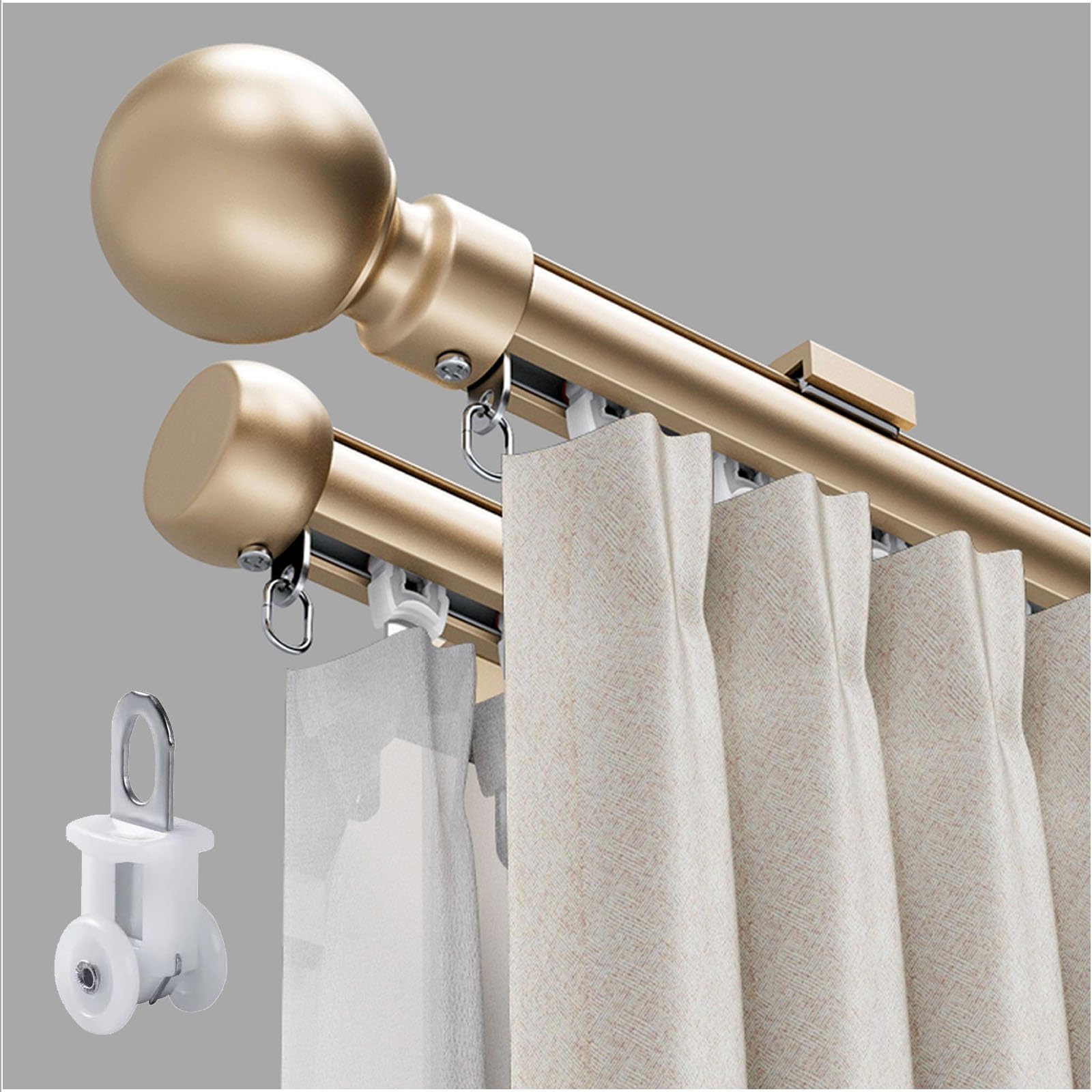 WQPMNYG Heavy Duty Aluminum Double Curtain Rod 50-1500 cm Silent Sliding Rail Track for Windows Drapes Room Divider Ideal for Living Room Bedroom Hotel - Gold (690 cm)