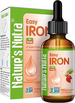 Natures Nutra Easy Iron, Premium Liquid Iron for Baby, Infant, Kids and Children, Ferrochel, Anemia, Hemoglobin, Non-GMO, Kosher, 2 Fl. Oz 60ml