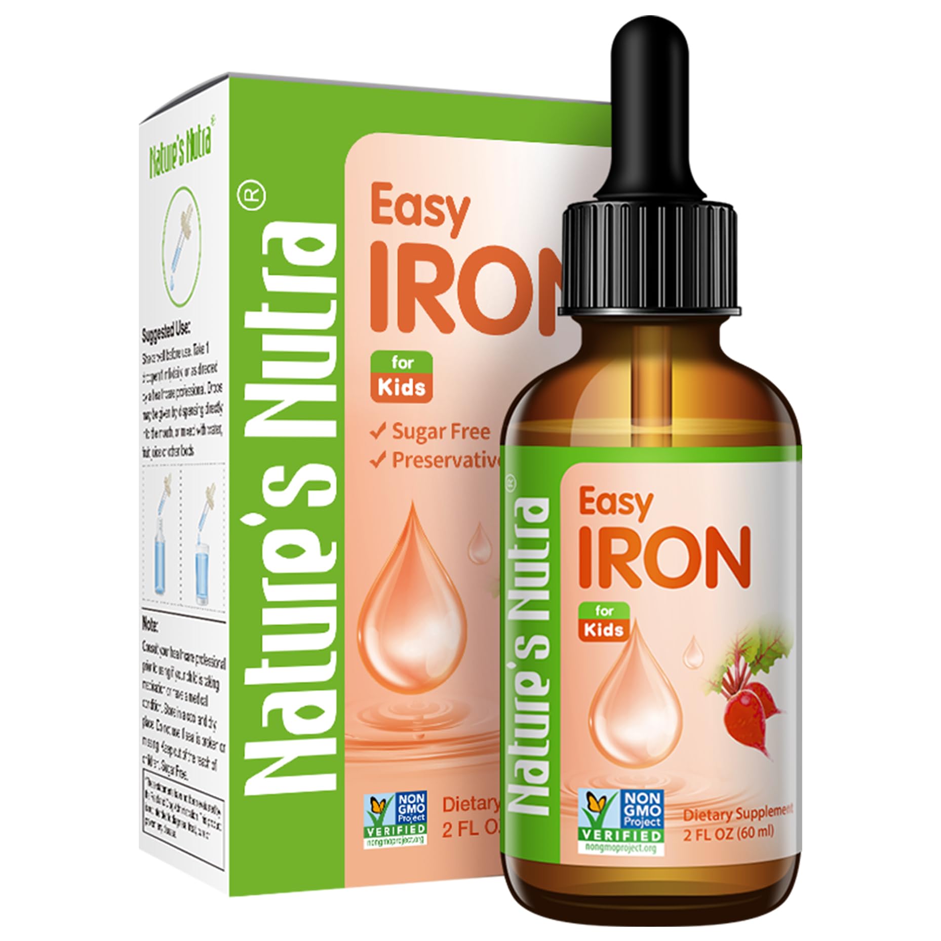 Nature's Nutra Easy Iron, Premium Liquid Iron for Baby, Infant, Kids and Children, Ferrochel, Anemia, Hemoglobin, Non-GMO, Kosher, 2 Fl. Oz (60ml)