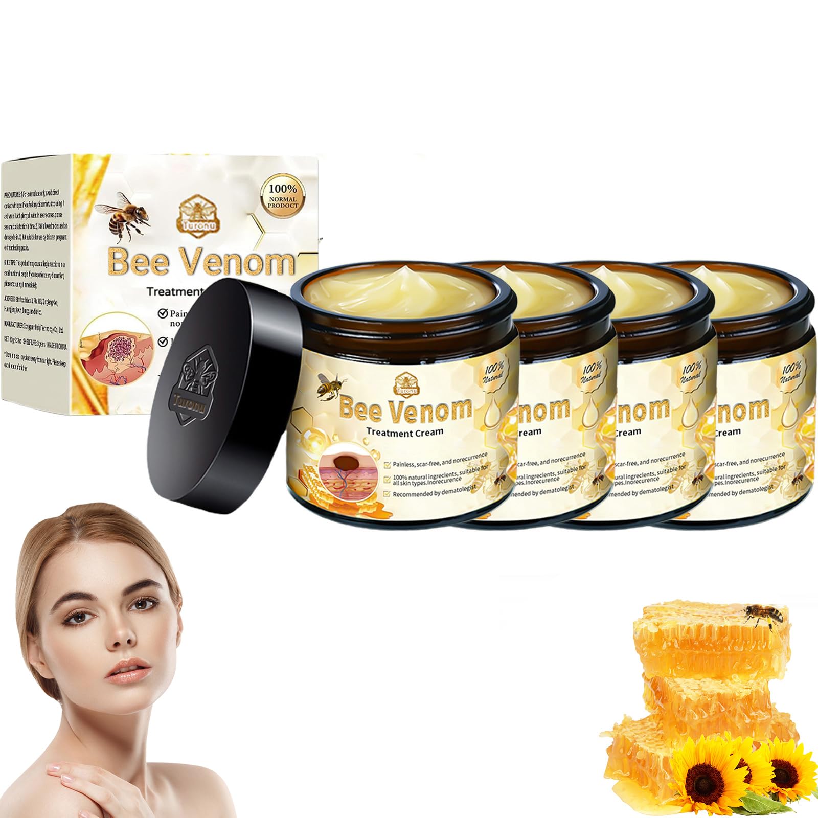 Turanu Bee Venom Skin Treatment Cream, 2024 New Bee Venom Cream for Removing and Repair, Professional Bee Venom Treatment Cream, Natural Bee Venom skin repair cream for All Parts of The Body (4 Pack)