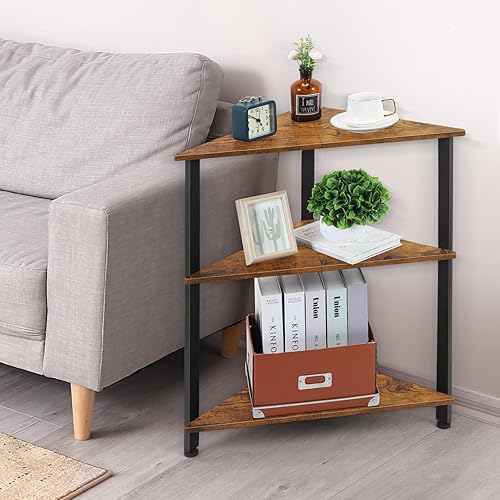 Miniatura 6 de Fogein Mesa esquinera de 3 niveles, estante esquinero, mesas auxiliares triangulares, mesita de noche esquinera, estantería de esquina con marco de