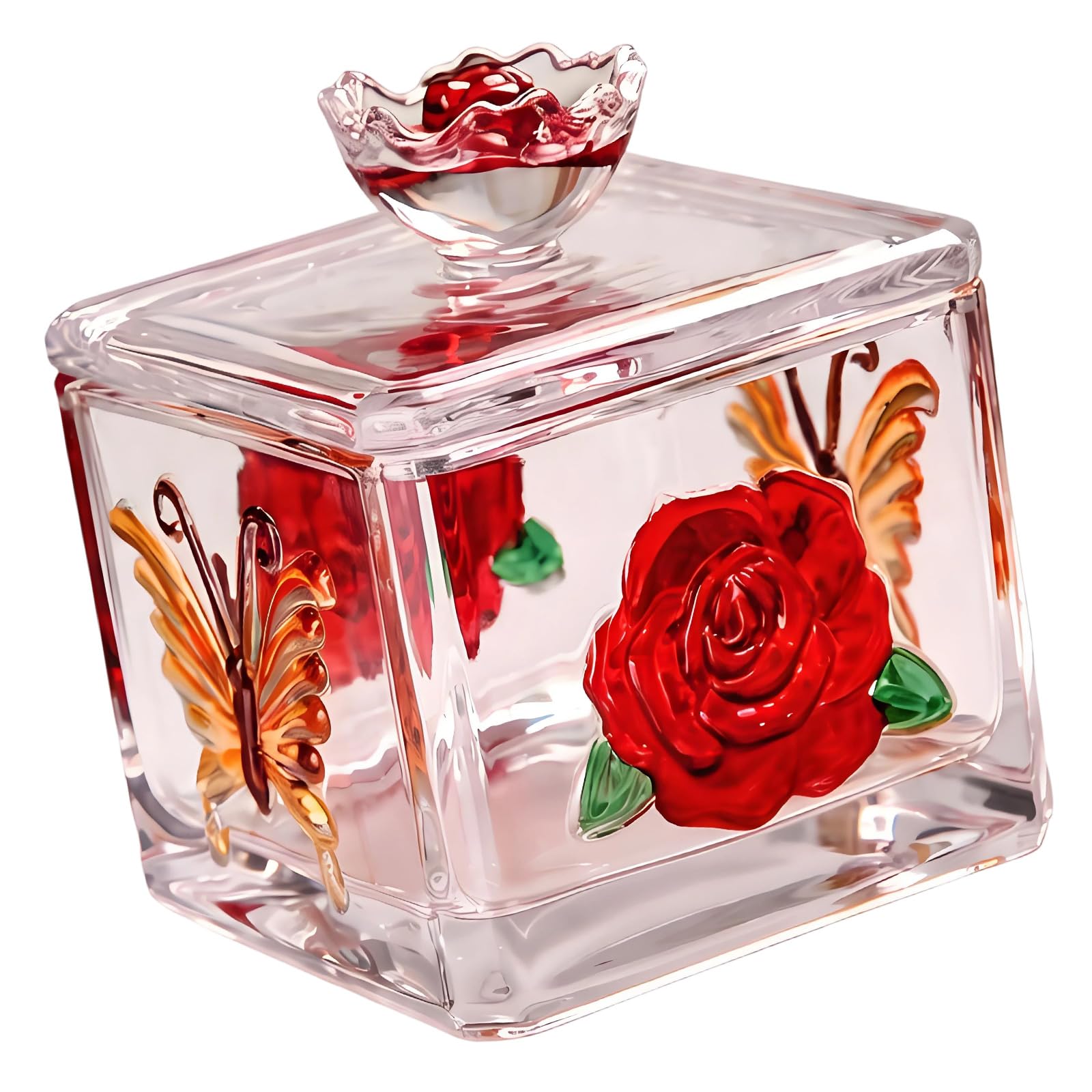 carotoe Bowknot Square Glasses Jewelry Organizers with Lid for Rings Earrings Trinket Storage Decorative Candy Gifts Glass Decorative Jars with Lid