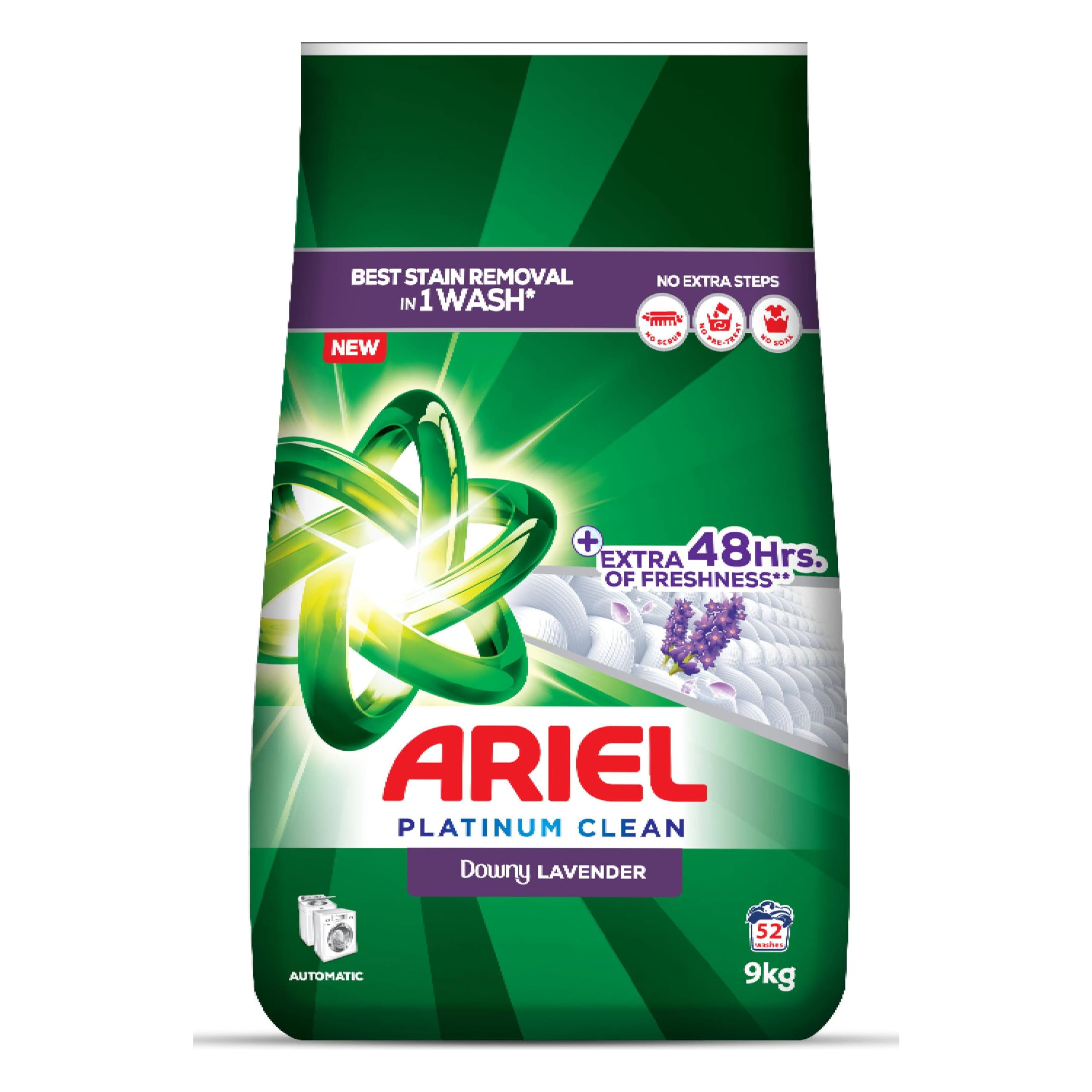 Ariel Platinum Clean Lavender, 9KG, Laundry Detergent Powder