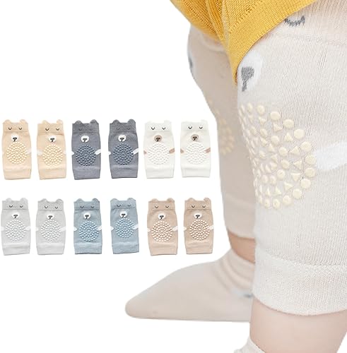 ISANPAN 6 pares de rodilleras antideslizantes para bebés, lindas rodilleras antideslizantes para niños y niñas de 6 a 12 a 18 a 24 meses, protegen