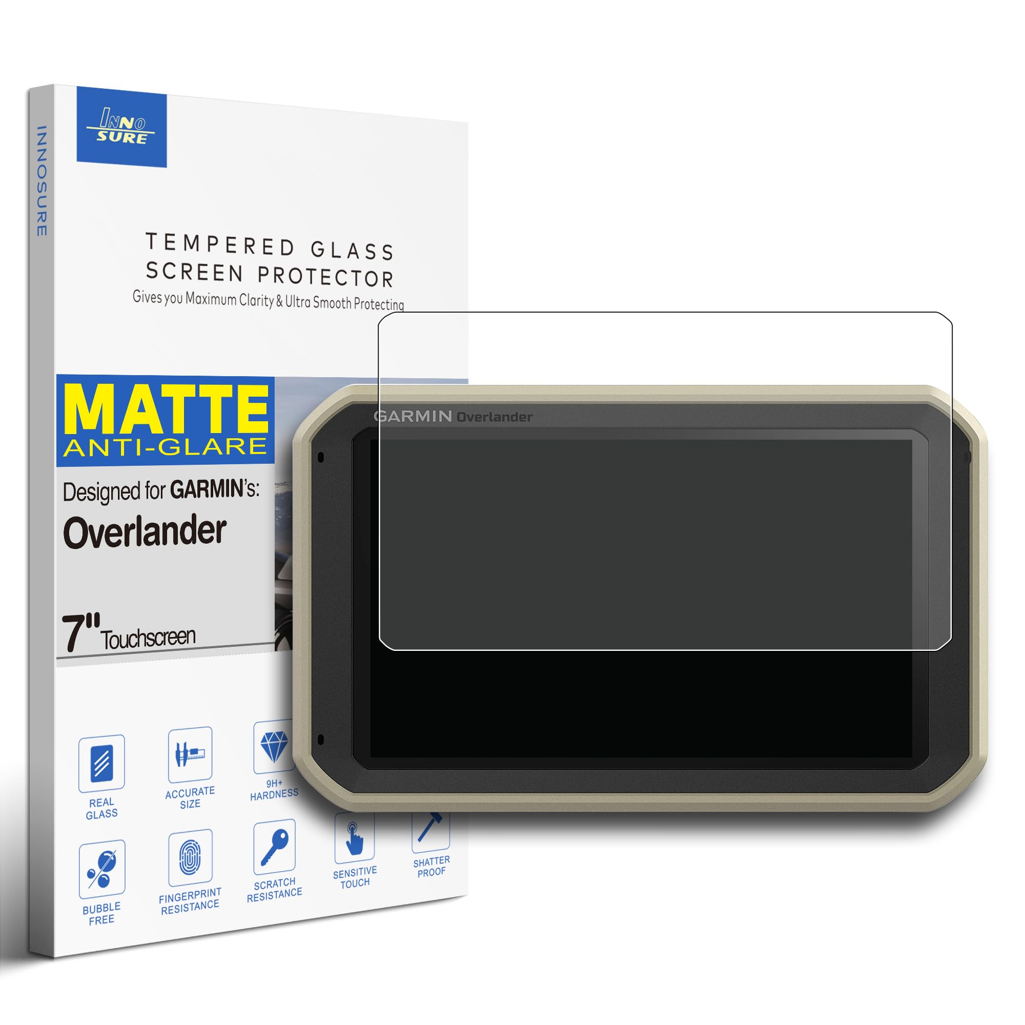 INNOSURE Tempered Glass Screen Protector for Garmin Overlander 6.95/7 Inch All-terrain Navigator Touchscreen Anti Glare (Matte)