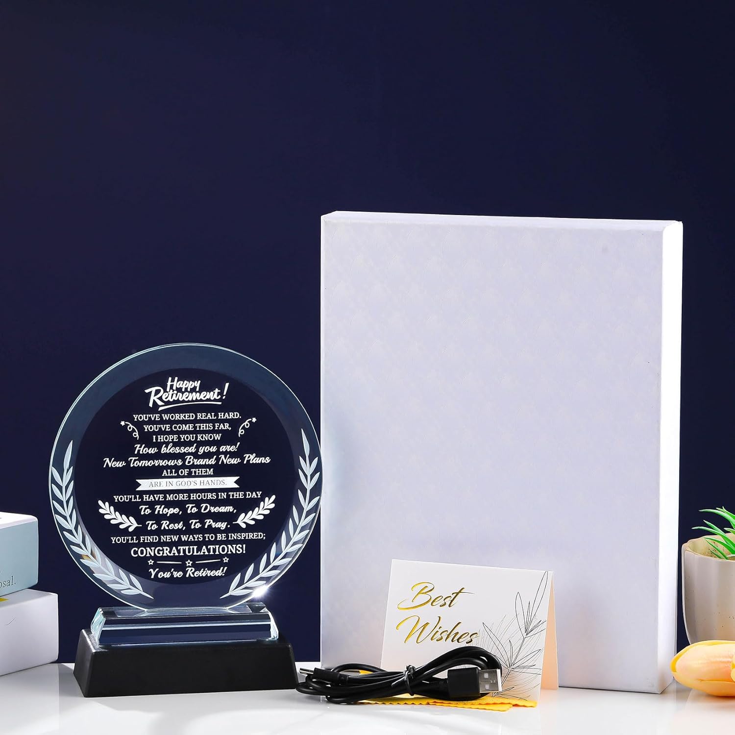 Movdyka Retirement Gifts for Women Men 2026 Glass Plaque with LED Base, Best Keepsake Retirement Gift for Woman, Happy Retirement Farewell Gifts for Teachers, Police, Nurses, Coworkers - Image 6