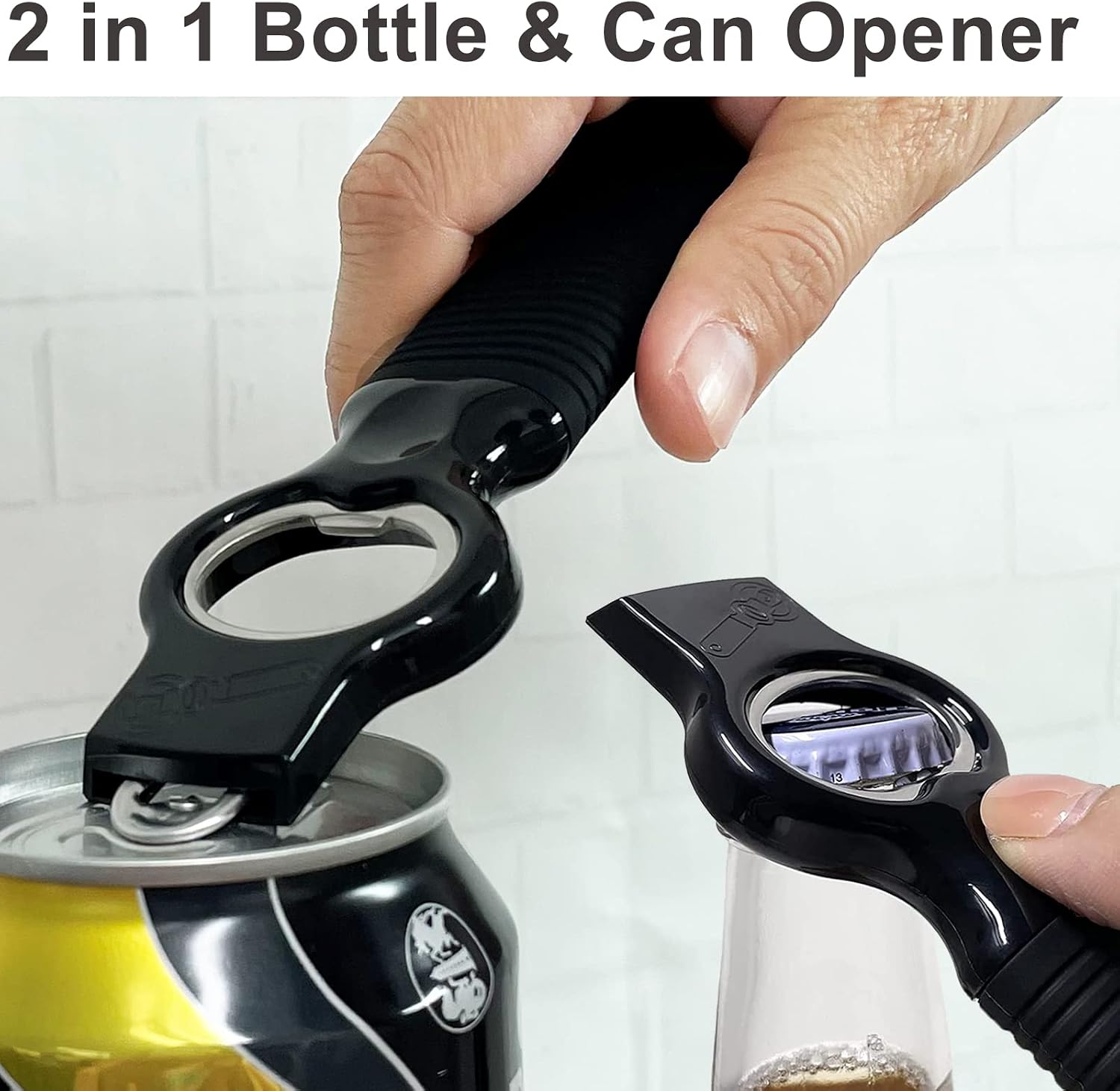 2-in-1 Soda Can Tab & Beer Bottle Opener, Black, 2-Pack