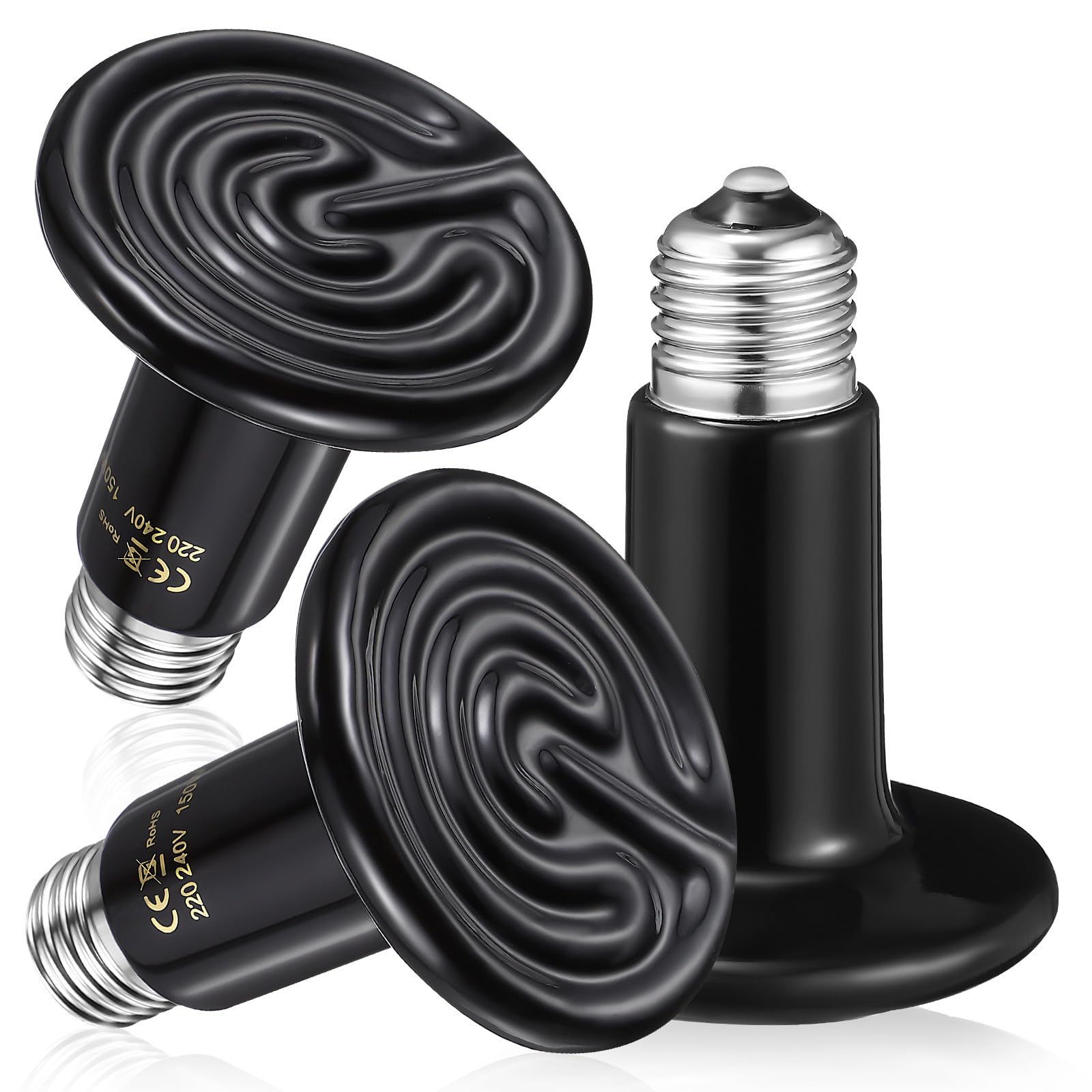 Lampade Riscaldanti in Ceramica per Rettili senza Luce, 3 Pezzi da 150w, Emettitori di Calore per Terrari Attacco E26, Adatte per Lucertole e Serpenti