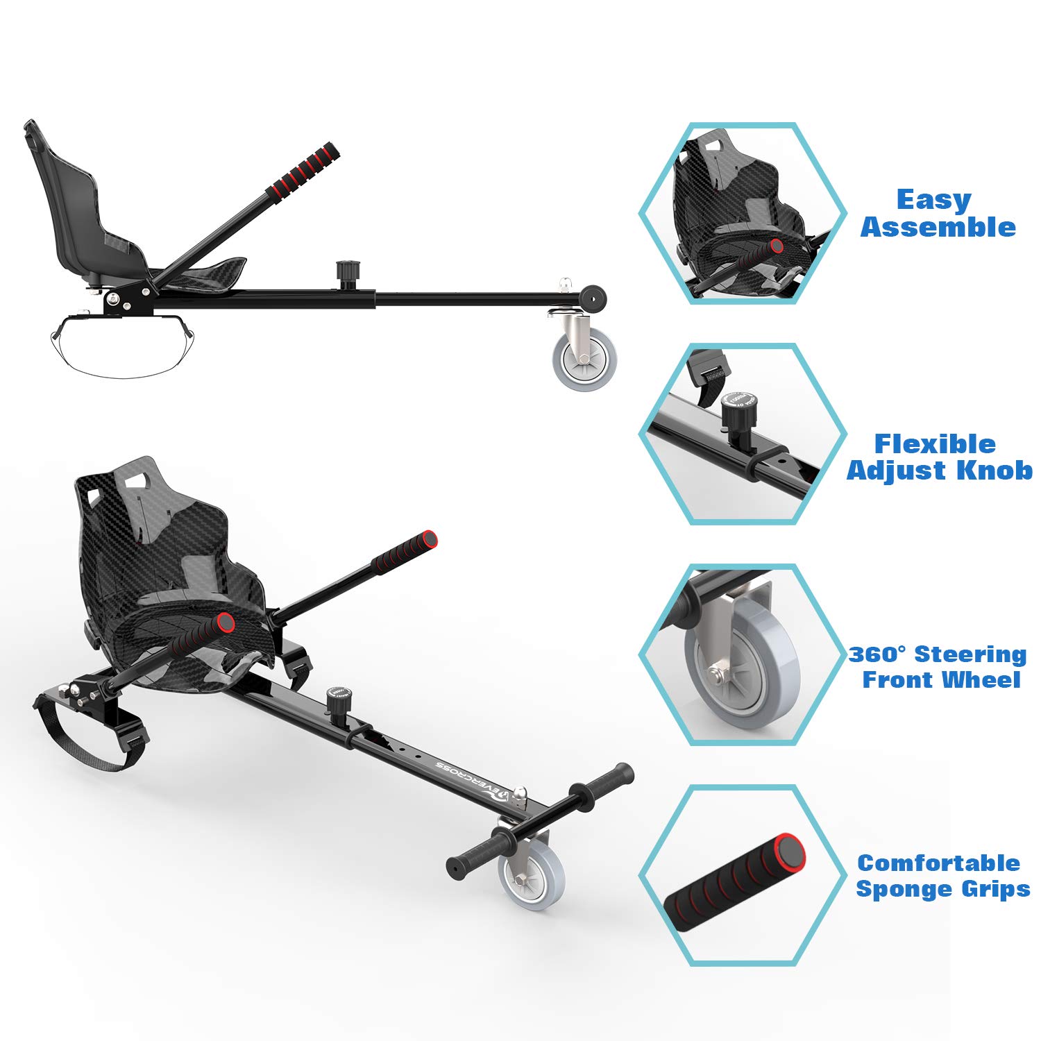 Siège Hoverkart Scooter Gokart - Fixation de siège Hoverbords pour, Hovergokart pour Hoverboards, Siège pour Hoverboards, Compatible avec 6,5 Pouces 8,5 Pouces et 10 Pouces