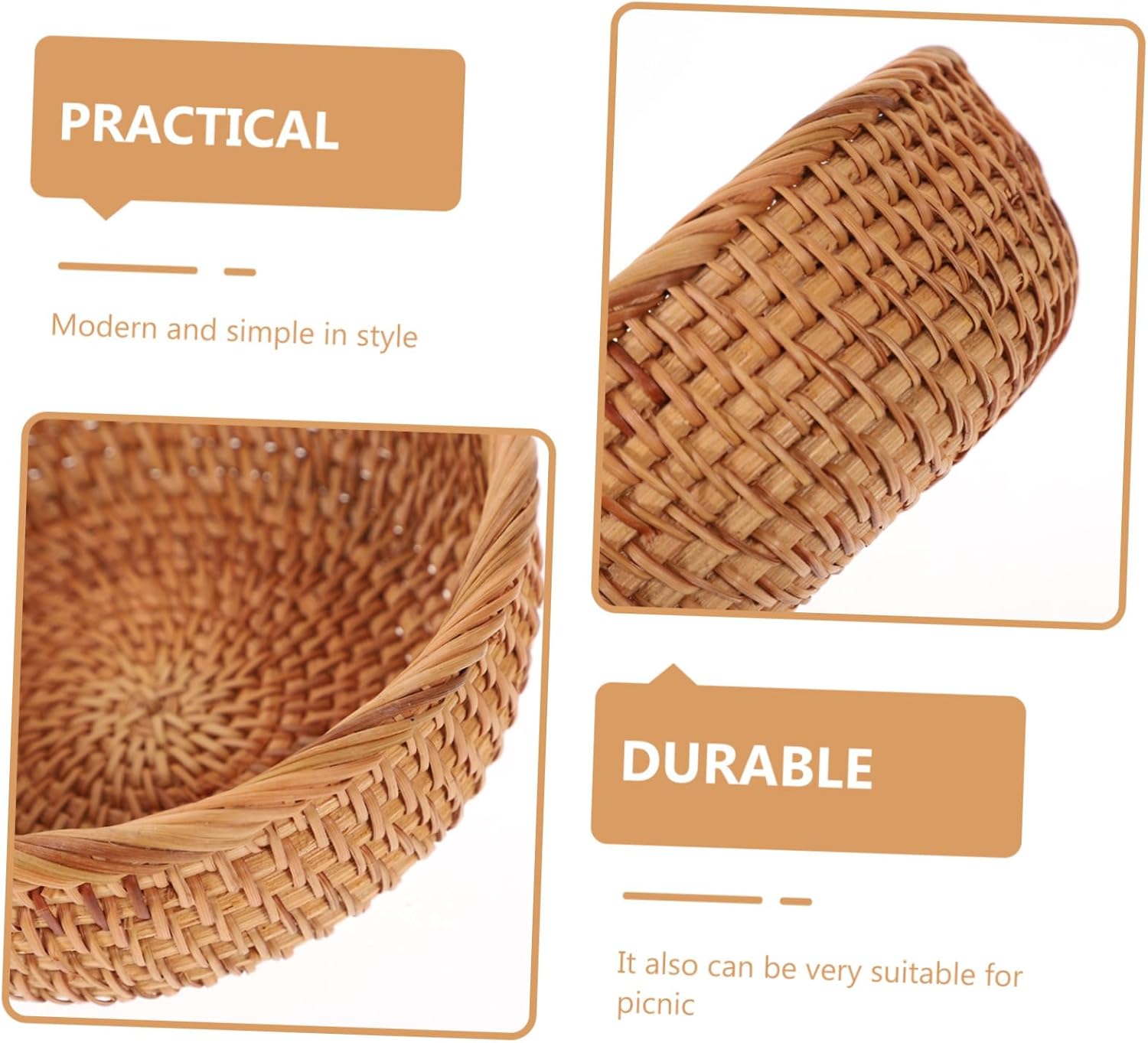 KICHOUSE 5pcs Handwoven Fruit and Snack Storage Basket Decorative Sundries Holder for Home Decor Woven Bread Basket for Kitchen and Dining Natural Design