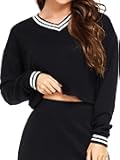 IBL LiveShine Sweatshirt for Women Oversized Cropped, Dropped-Shoulder V-Neck Long-Sleeve T-Shirts Pullover Preppy Tops