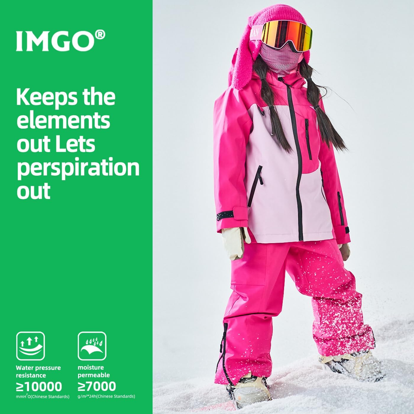 Girl's Magenta Ski Suit Set, Windproof and Waterproof, 3L, Outdoor Ski Equipment for Middle and Big Children, Warm