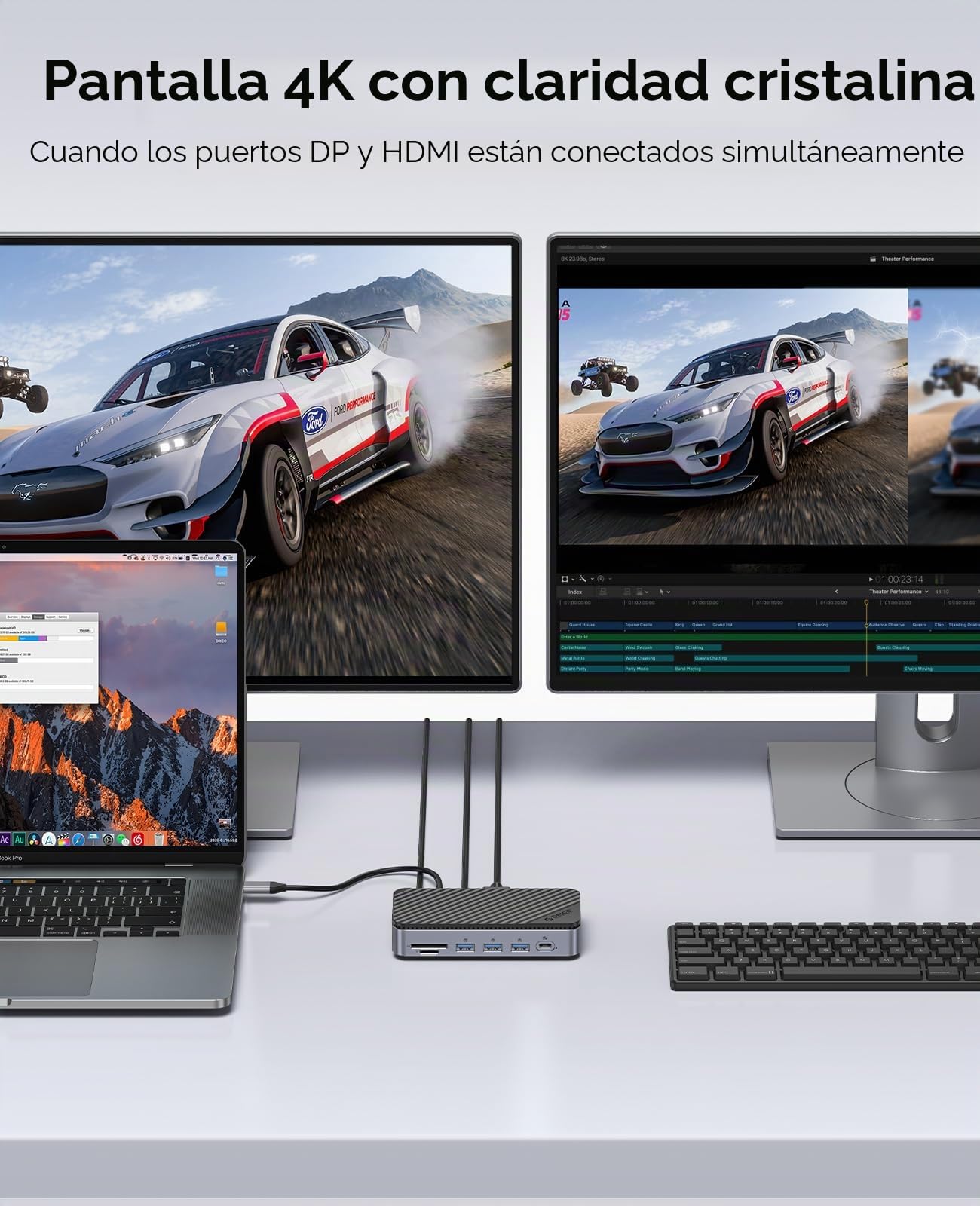 ORICO 11-en-1 USB C-Hub con carcasa SSD M.2, estación de acoplamiento con ventilador, HDMI, DP, Gigabit Ethernet, 100W PD, SD/TF, audio/micrófono, 10 Gbps y 2 x 5 Gbps