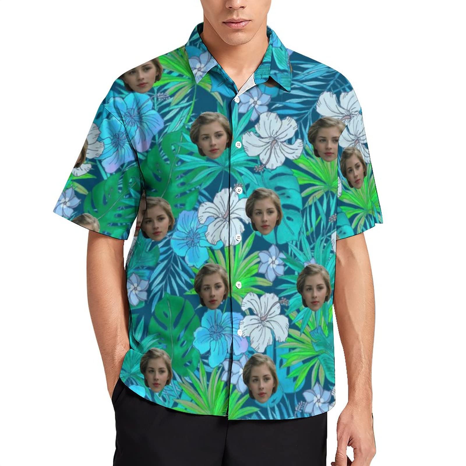 Ozinna Camisa Hawaiana Hombre con Foto Personalizada,Funky Camisa Hawaiana Manga Corta Camisas Verano Camisa Estampada con Botones Vacaciones de Impreso Playa Camisa Informal de Hawaii