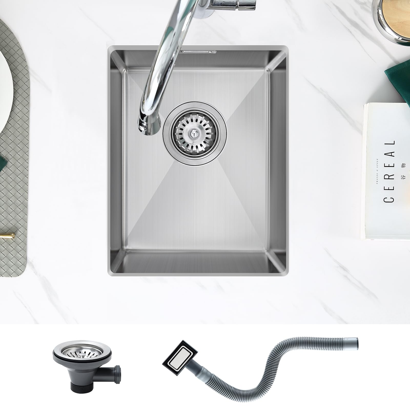 KEOKBON 35 x 40 x 19 cm Small Kitchen Sink, Stainless Steel Undermount Sink Rectangular for Bar,Pub, Caravan,with Overflow Hole, Kitchen Essential, Nano Silver Process