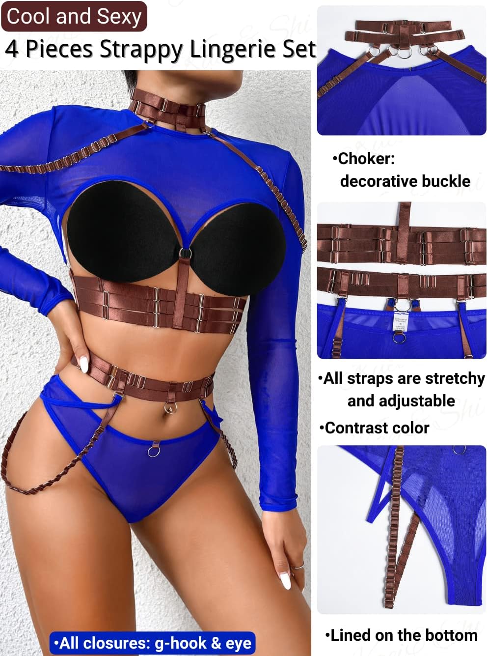 Kaei&Shi Rave Outfit, Adjustable Strappy, Contrast Color, Choker, Chain Belt - Image 2